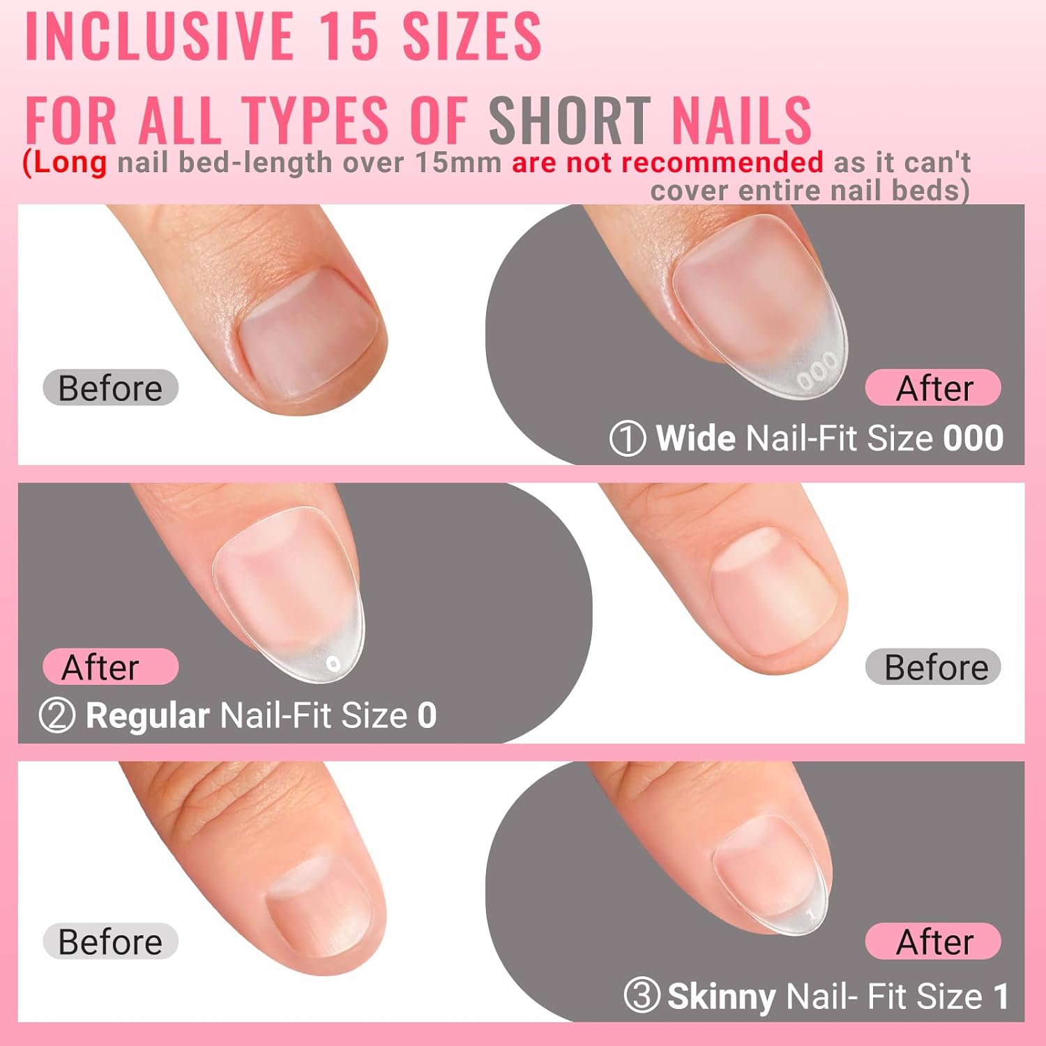 Extra Short Wide Fit Almond Nail Tips for Short Wider Nail Beds,SINOKAME Full Matte No File Extra Wide Almond Press On Nails Clear,Pre-shaped Short Fake Nails for Acrylic Gel Nail Extension