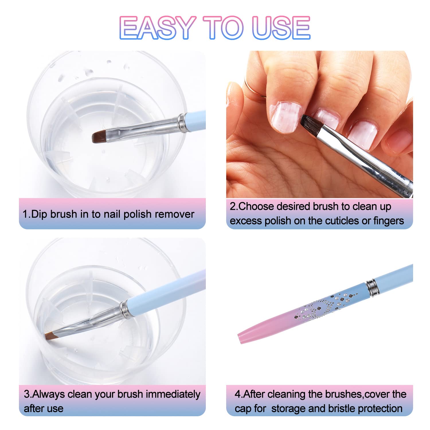 Nail Art Clean Up Brushes,Nail Brushes for Cleaning Polish Mistakes on the Cuticles, Acetone Resistant Nail Brush, Fingernail Cleaning Brushes for Nail Art and Designs (2 Pcs Round&Angled) - Image 6
