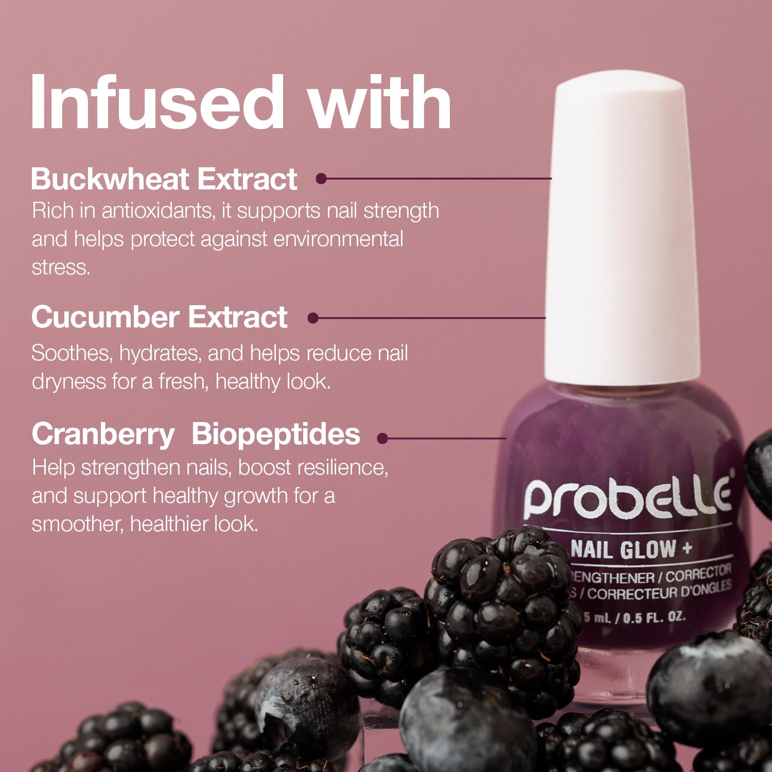 Probelle Nail Glow + Nail Strengthener and Hardener with Sheer Jelly Tint, Hard To Resist Ultra Glowy Nail Shine, Tinted Nails Strengthening Blush for Brittle, Thin, Damaged Nails 0.5 oz (Violet) - Image 3