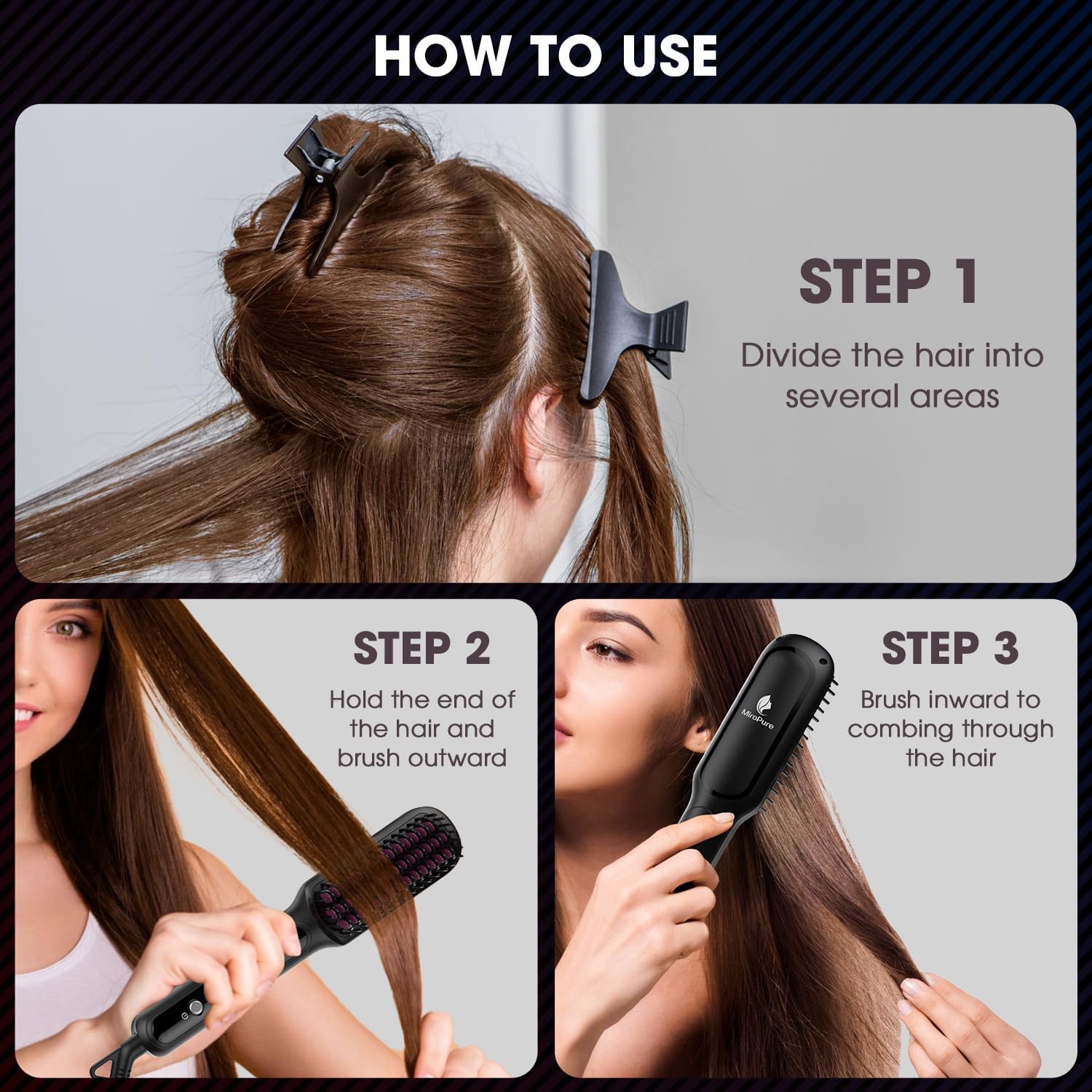MiroPure Hair Straightener Brush with Plasma Technique, Ceramic Straightening Brush with 16 Temp Settings 30s Fast Heating, Hair Straightener Comb for Women with LED Display & Dual Voltage, Black - Image 6