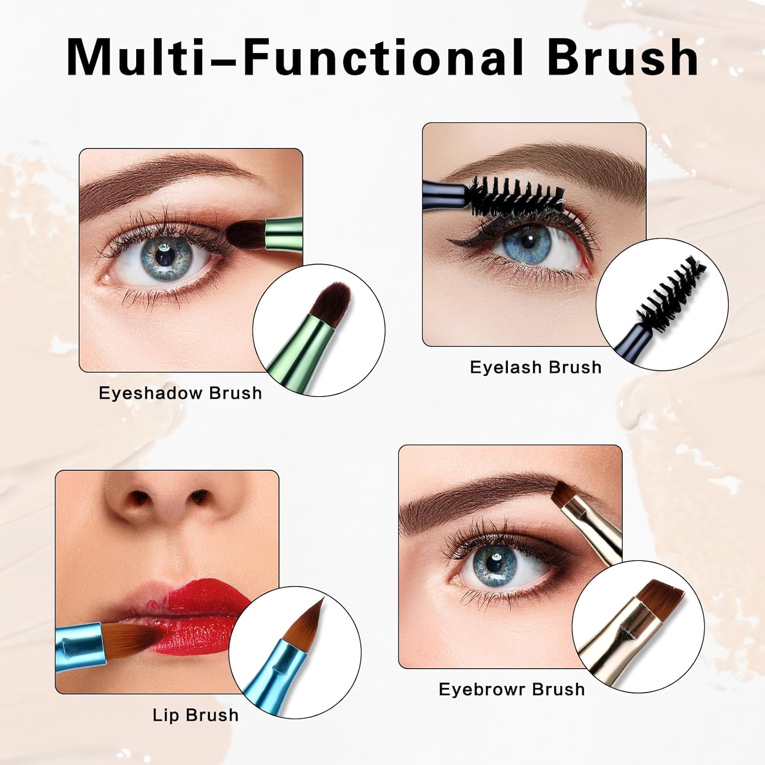 Simarro 4 in 1 Makeup Brush Set, Portable Travel Size Make Up Brushes - Detachable Eyeshadow, Eyebrow, Screw, Lip Brush for Foundation, Concealer, Powder Liquid (Multicolor) - Image 3