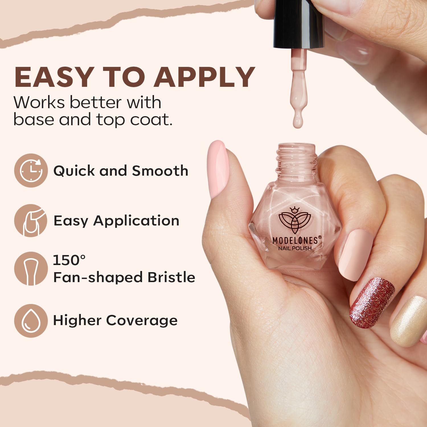 modelones Nail Polish Set 6 Colors, Nude Brown Burgundy Glitter Quick Dry Mini Nail Lacquer Kit, Skin Tone Dark Red Pink Nail Art DIY Home Travel Salon Nail Art Manicure Gift for Women Girls - Image 7