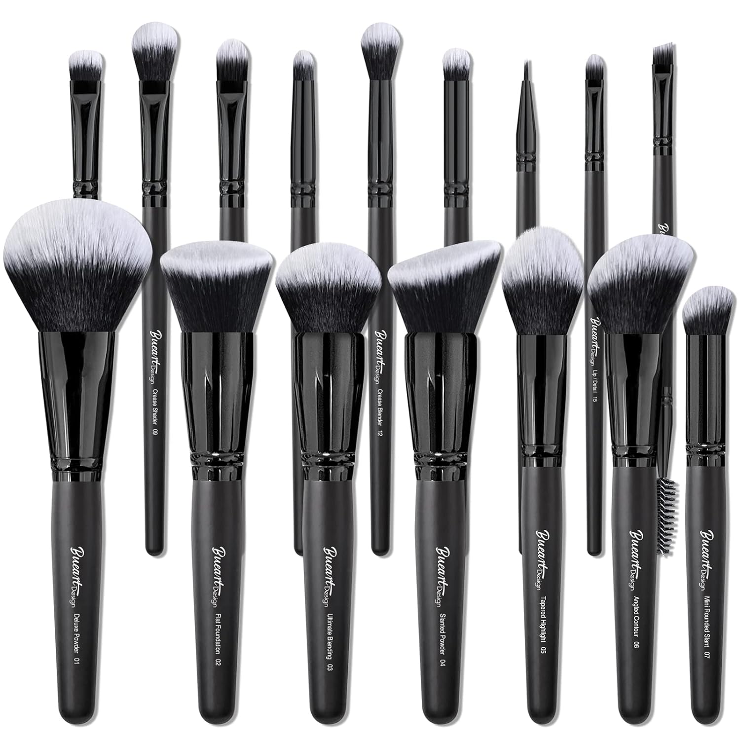 Bueart Design 19Pcs ULTRA SOFT Black labeled DENSE HAIR Makeup Brushes set Contains large powder Flat Foundation Ultimate Blending Make up Brush set Blush Face Brush Concealers contour Eyeshadow - Image 8