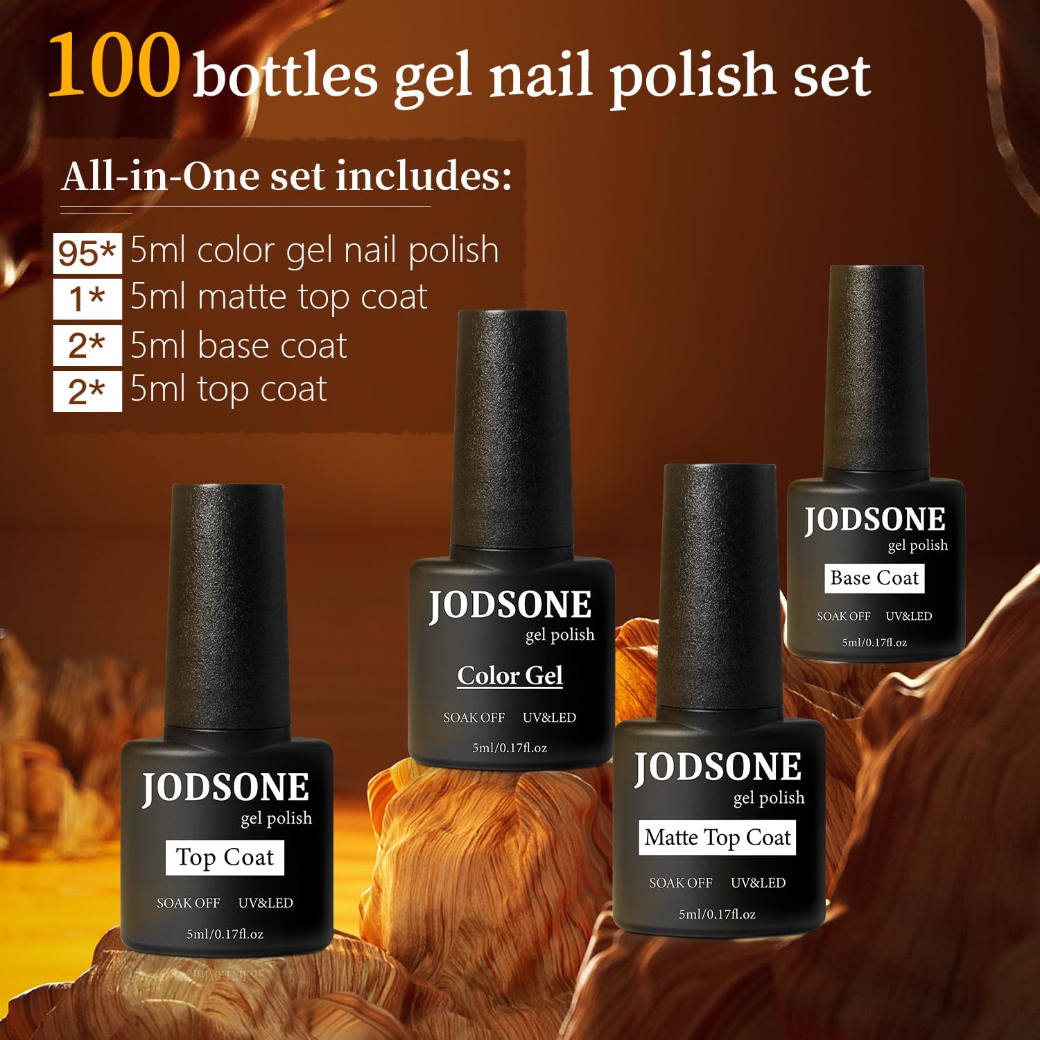 JODSONE 100 PCS (5 ml each) Gel Nail Polish Kit No Wipe Soak off Base Coat and Matte Glossy Top Coat Gel Polish Collections Gifts for Manicure Lovers - Image 2