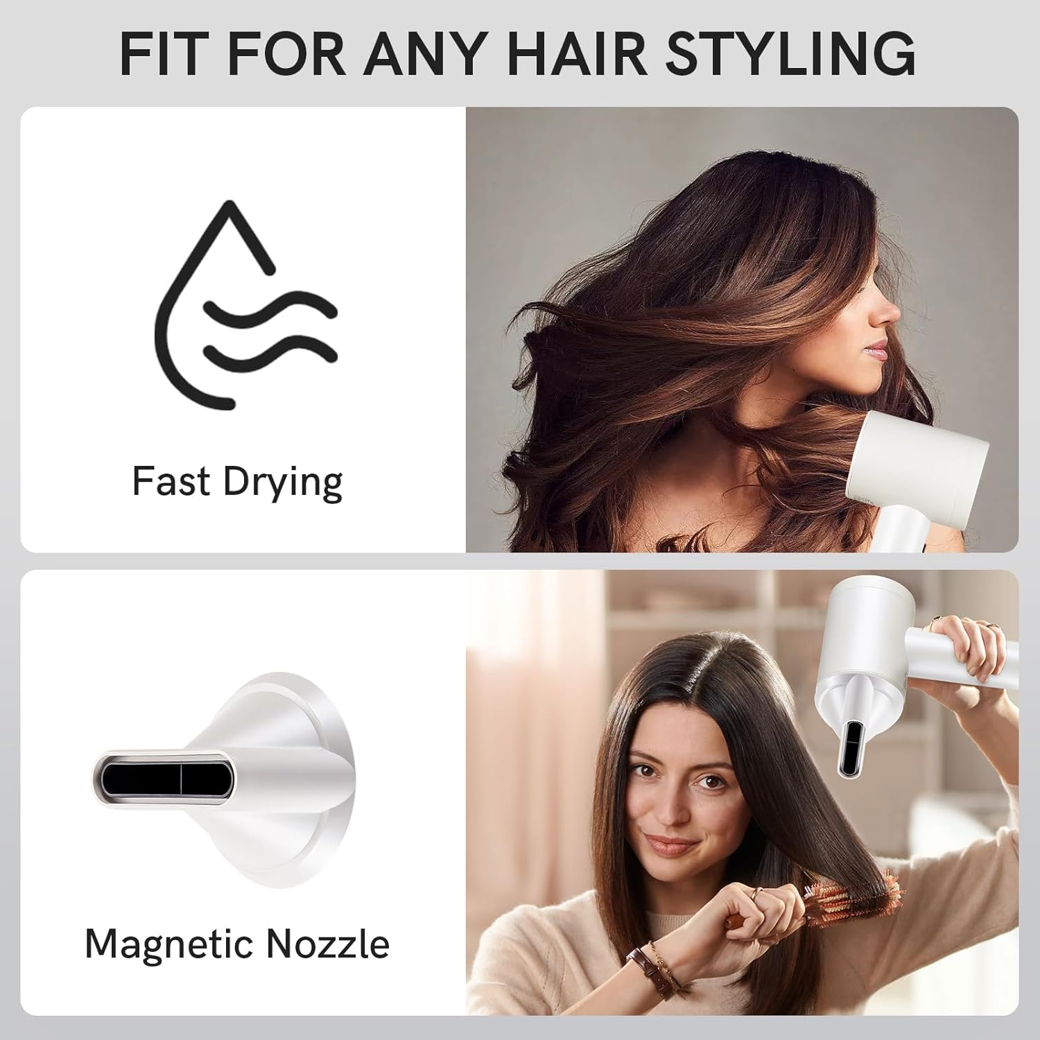 Cordless Ionic Hair Dryer with Digital Screen, 4 Mode Charging Blow Dryer with Magnetic Nozzle, Travel Hair Dryer for Women Kids Outdoor Camping Beaches (White) - Image 5