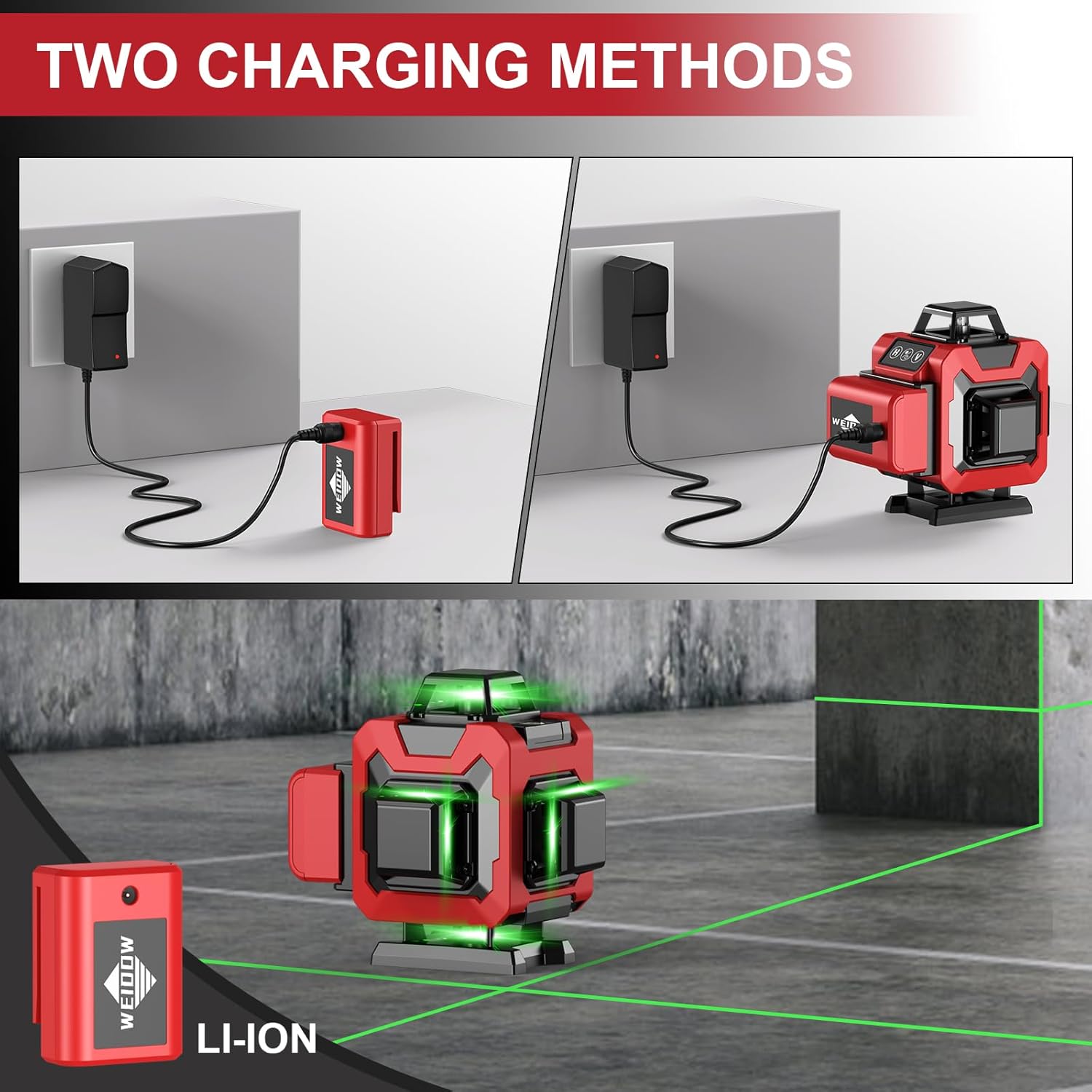 Laser Level 360 Self Leveling with Tripod,WEIDDW 4D Lazer Level,4x360° Cross Line Laser for Construction Project Renovation,Floor Tile, Laser Level Lines Tool - Image 6