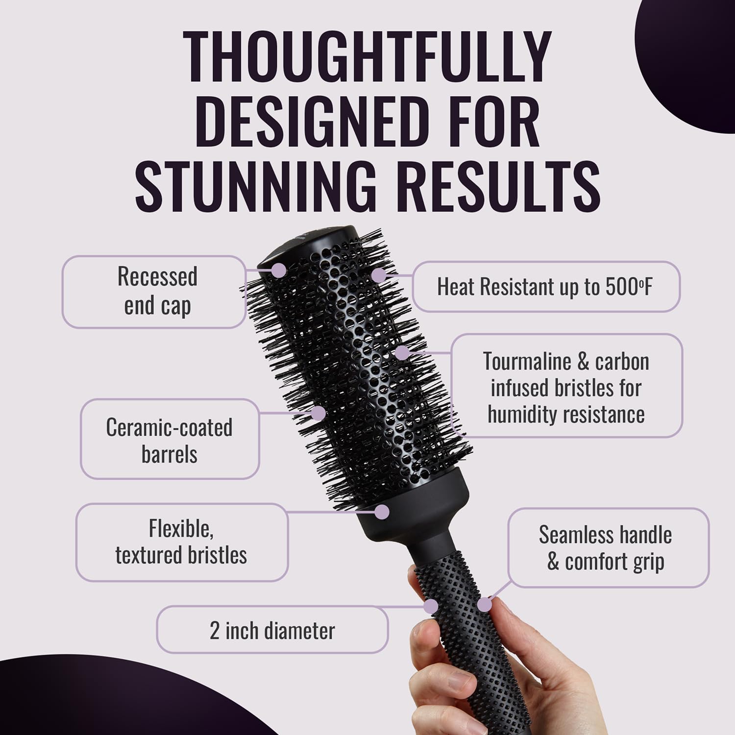 Ergo Ceramic Ionic Round Brush for Blow Out - Salon Quality Hair Brushes for Women - Roller Brush for Blow Drying, Wet and Dry Hair Styling, Volumizing Hair Care - ER53: 2" - Image 4