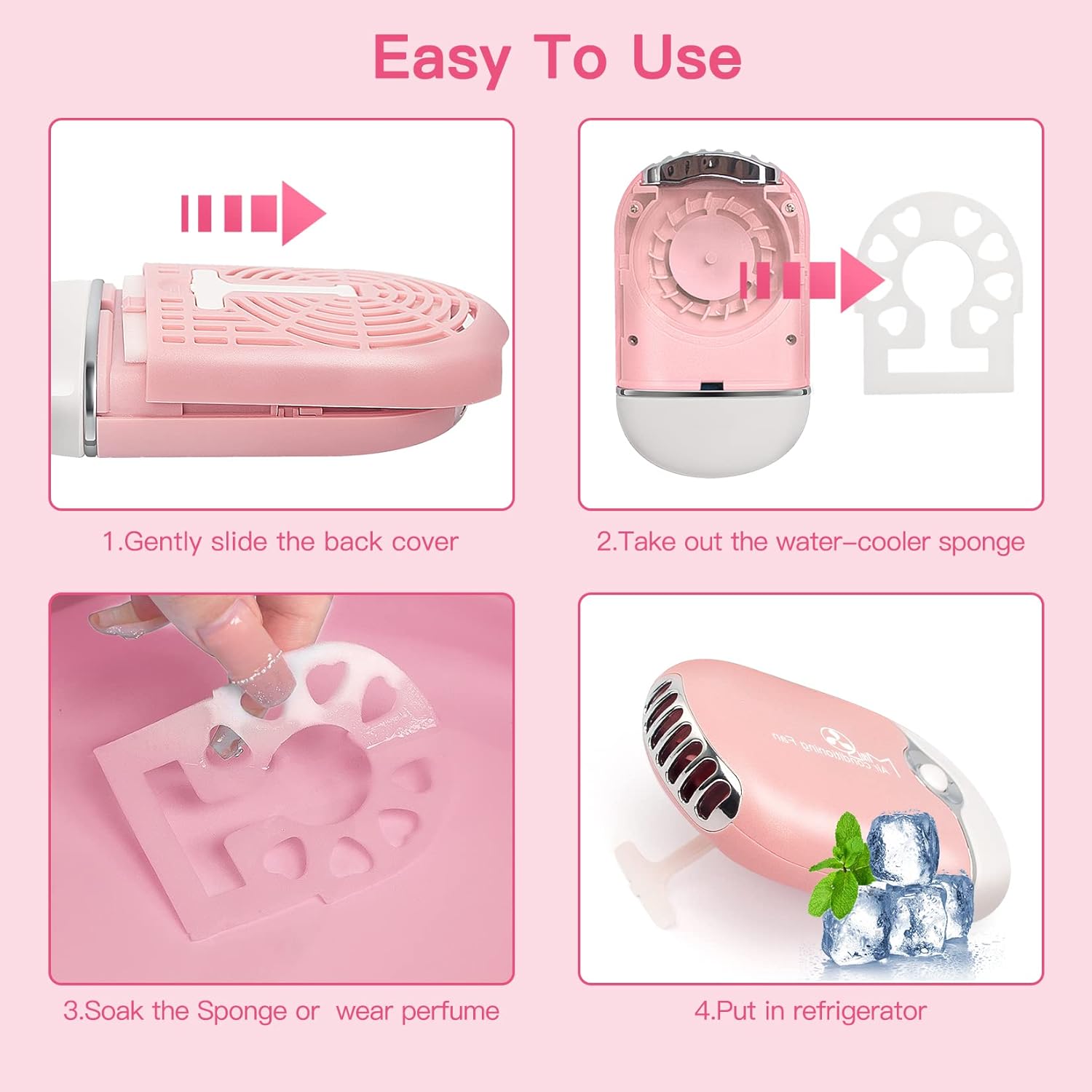 Lash Fan Mini Portable Eyelash Fan Handheld for Eyelash Extension Rechargeable USB C Air Cooling Blower with Built in Sponge Lash Extension Application(Pink) - Image 6