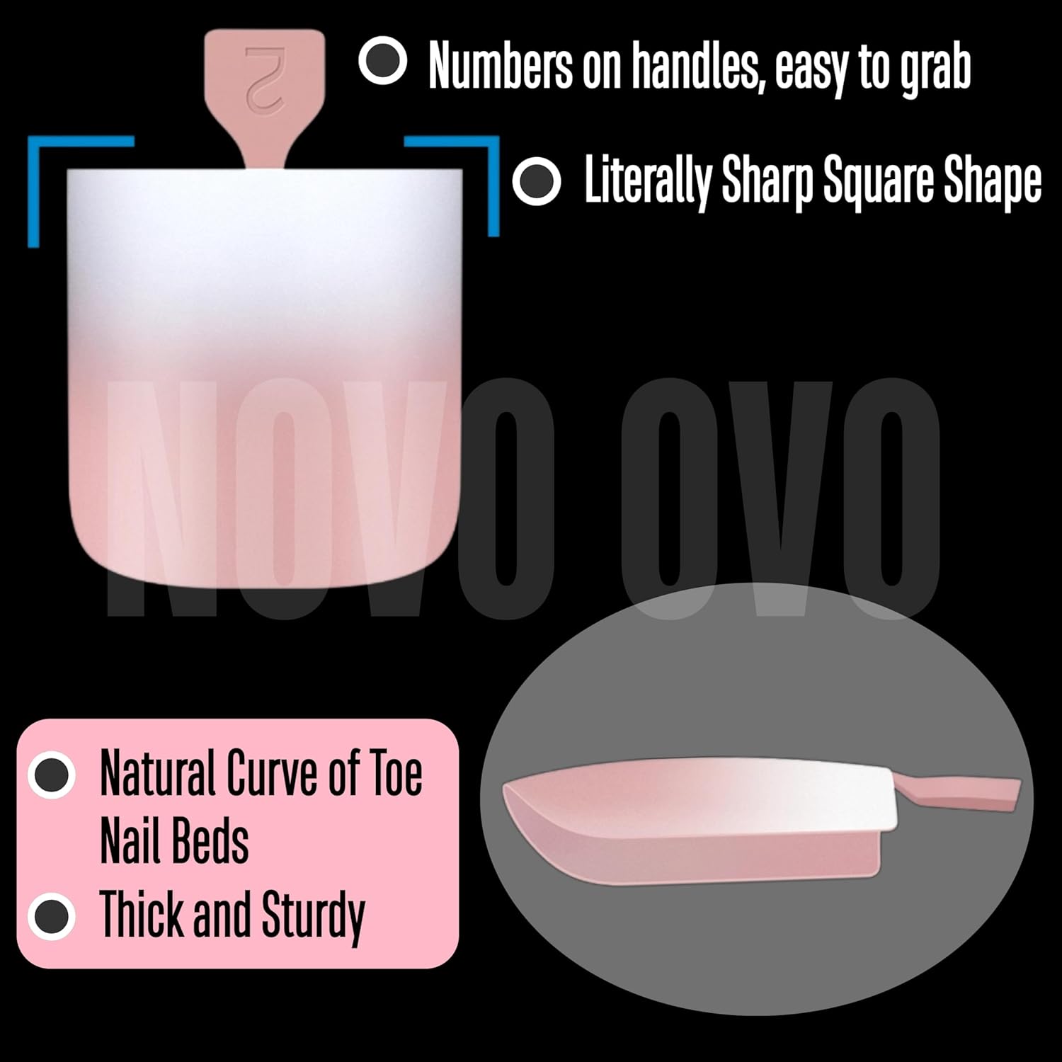 Ombre French Tip Press on Toe Nail Tips, Sharp Square Pre-Designed Soft Gel False Toenail Extension, BABY PINK Pre-applied Tip Primer & Base Coat, Full Cover Acrylic DIY x 15 Sizes 240 pcs - Image 3