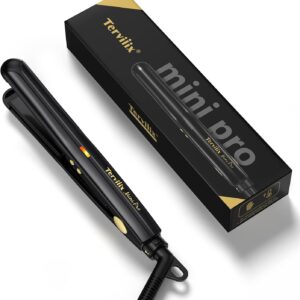 Terviiix Mini Flat Iron for Short Hair Temperature Adjustable, 1/2 Inch Mini Small Portable Ceramic Travel Hair Straightener for Men, Black