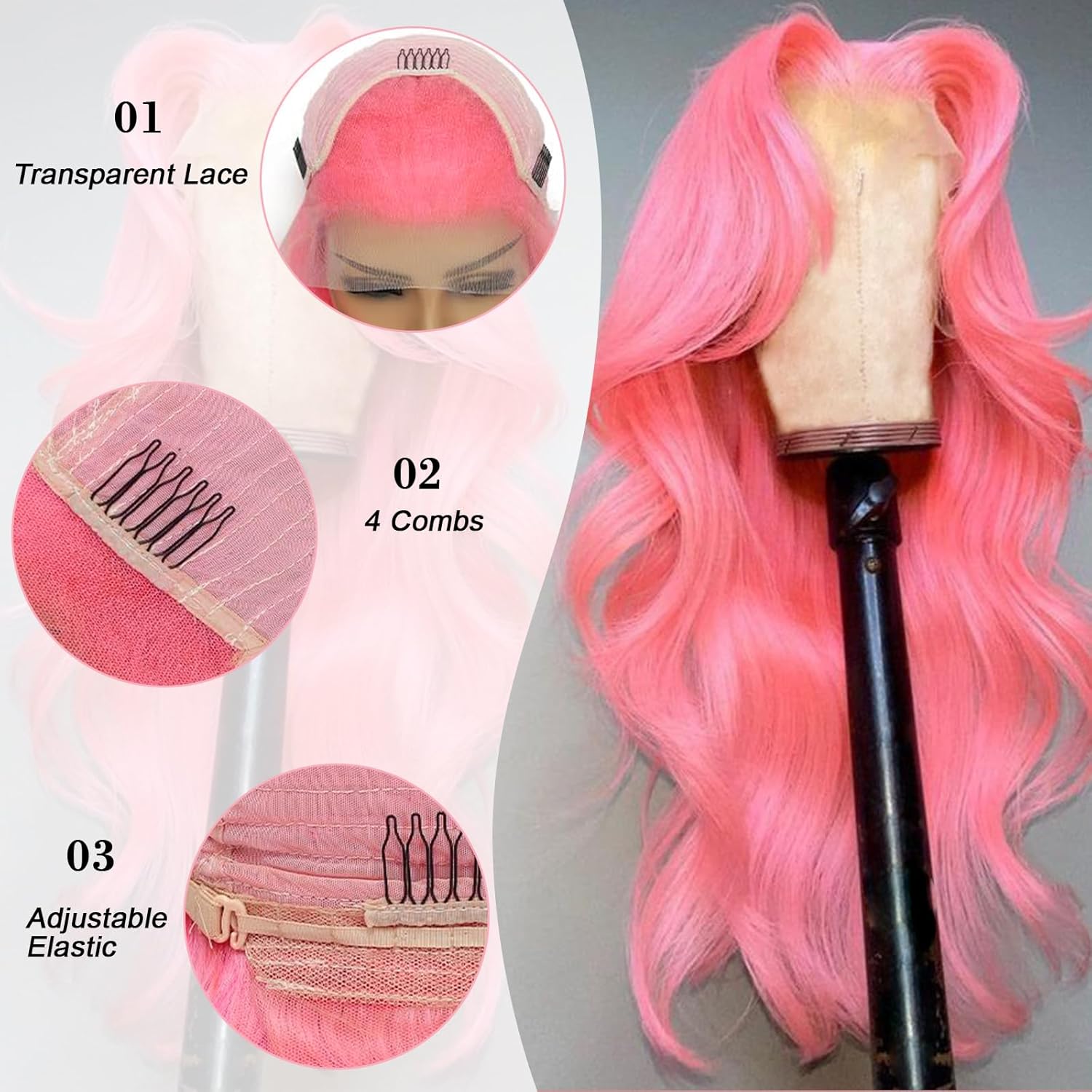 Pink Lace Front Wig Human Hair 13x4 Body Wave 200 Density HD Lace Front Wigs Human Hair Pre Plucked with Baby Hair Pink Colored Lace Frontal Glueless Wigs for Women 20 Inch - Image 6