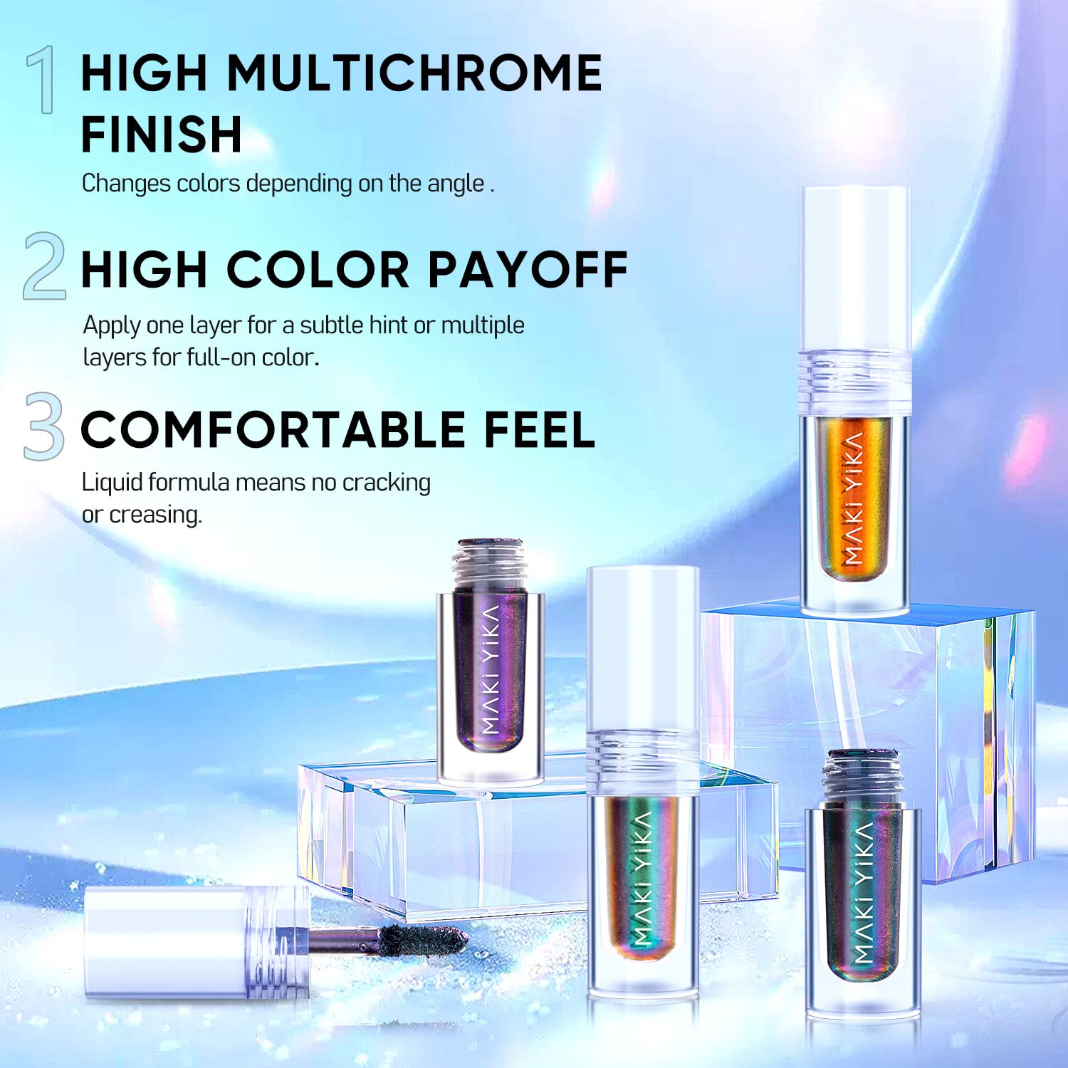 MAKI YIKA Glitter Liquid Eyeshadow Chameleon Metallic Eyeshadow MultiColor Shifting Long Lasting Multichrome Holographic Eye Topper Glitters (#6 Aurora) - Image 5