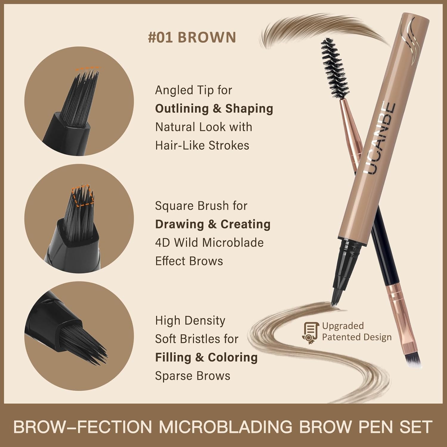 UCANBE Brow-Fection Angled Brush Eyebrow Pen, Liquid Microblading Eyebrow Pencils for Women, Wild Natural Brow Pen for Realistic Hair-Like Brows, Easy to Color, Waterproof, Lasts All Day, Brown - Image 2
