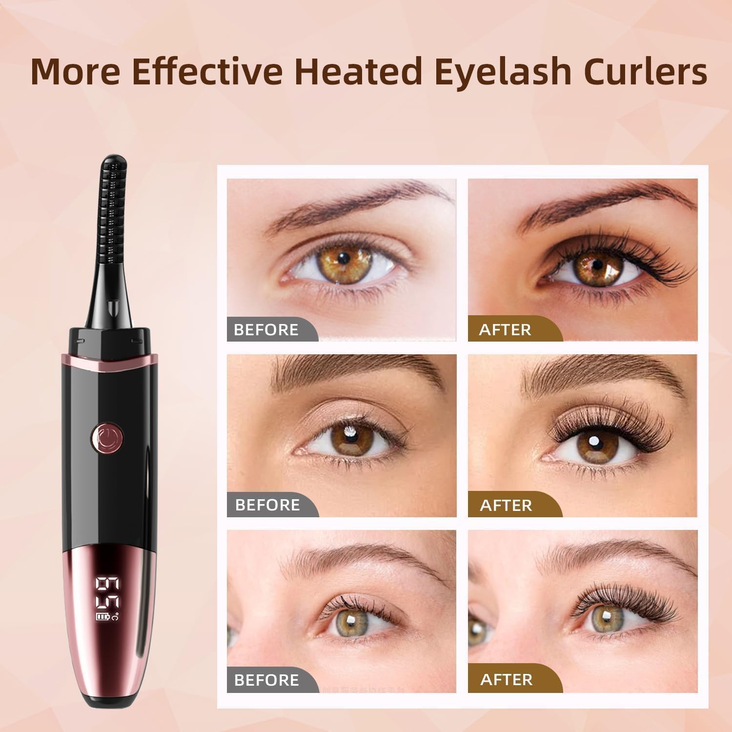 Heated Eyelash Curler, Fast Heat up Within 10s, 24 Hours Long Lasting, Rechargeable Electric Eyelash Curler, Temperature Control, Mini Lash Curler Safe Anti-Burn Eyelash Curle, with LED Display-black - Image 5