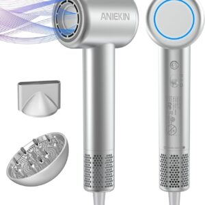 Hair Dryer, High-Speed Ionic Low Noise Blow Dryer with Brushless Motor for Fast Drying, Thermo-Control Quiet Compact Hair Blow Dryer with Magnetic Diffuser for Curly Hair for Home Travel Salon