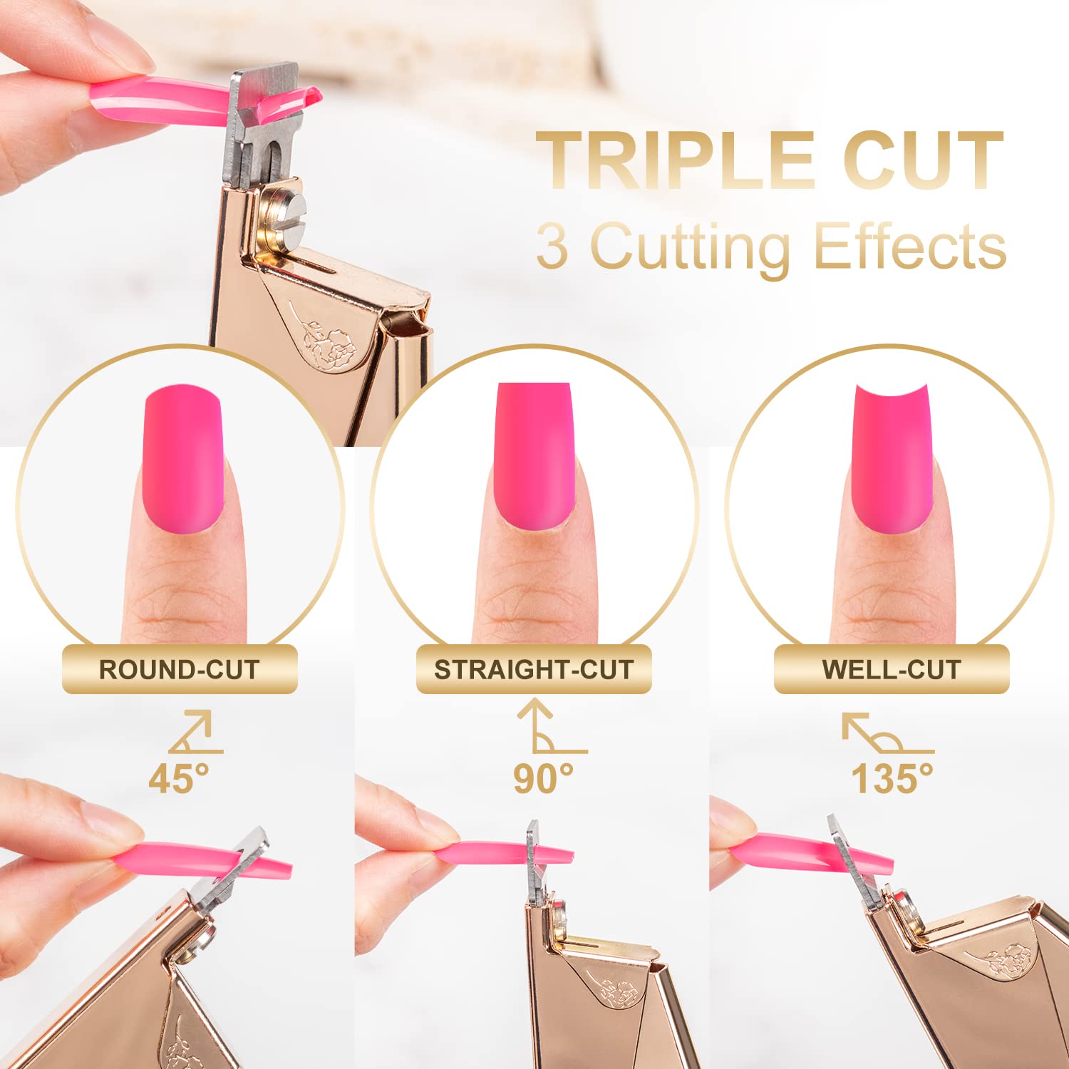 Nail Clippers for Acrylic Nails, Gold Premium Stainless Steel Fake False Acrylic Nail Cutter, Sharp Blade Nail Manicure Nail Tips Clipper for Salon Home DIY Nail Art Beauty Design by GA&EN - Image 2