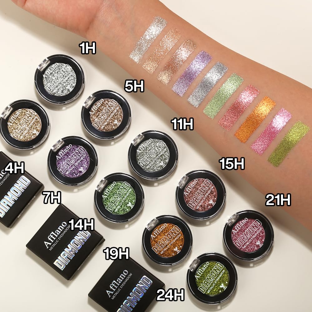 Afflano Sparkle Purple Glitter Eyeshadow One-Swipe Coverage, Diamond Lilac Purple Glitter Eyeshadow Palette Single, Pigmented Metallic Violet Eye Shadow Pallet for Girl Women Bold Eye Look, 7H - Image 6