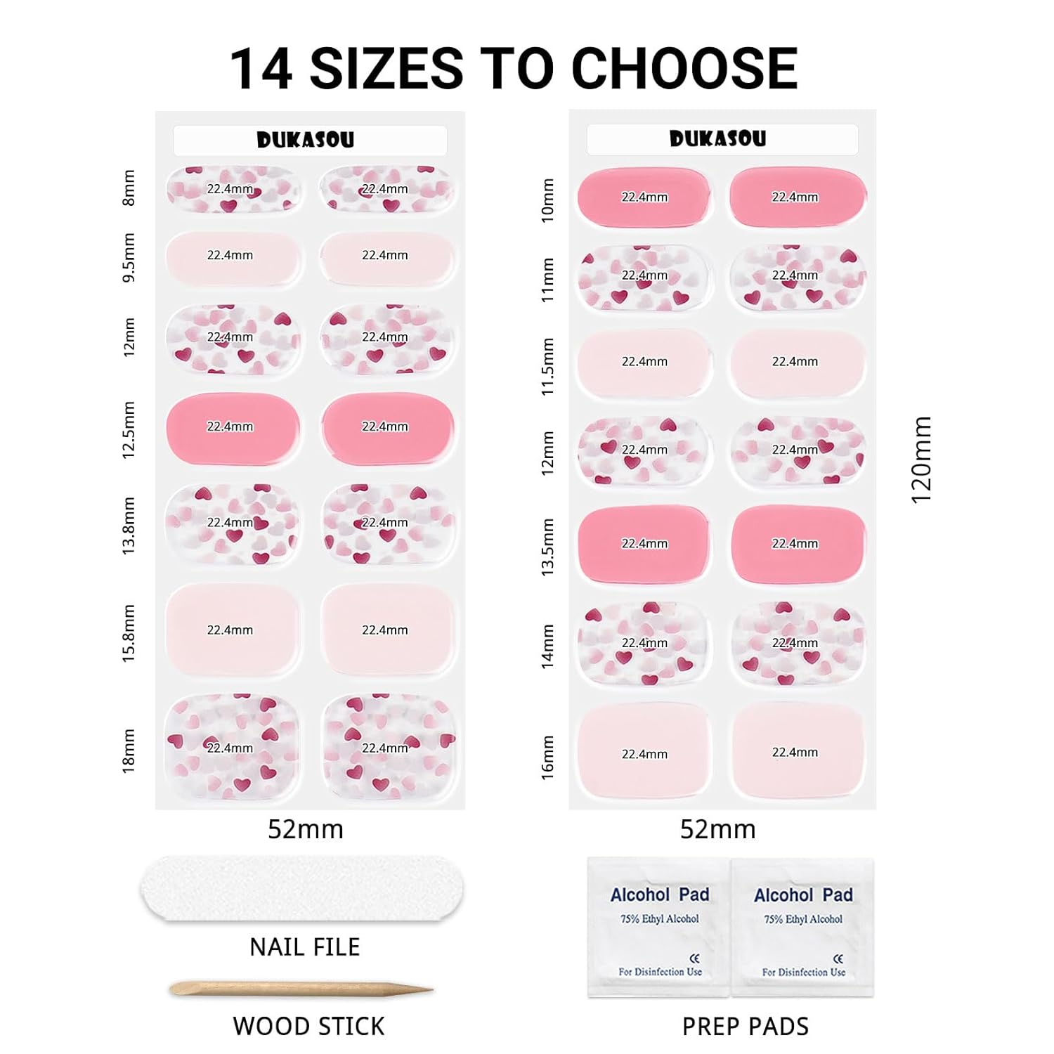 Semi Cured Gel Nail Strips, Love Heart | 28 pcs Gel Nail Strips Work with Any UV Lamp, Salon Quality UV Nails Stickers, Easy to Apply for Home Nails DIY - Image 5