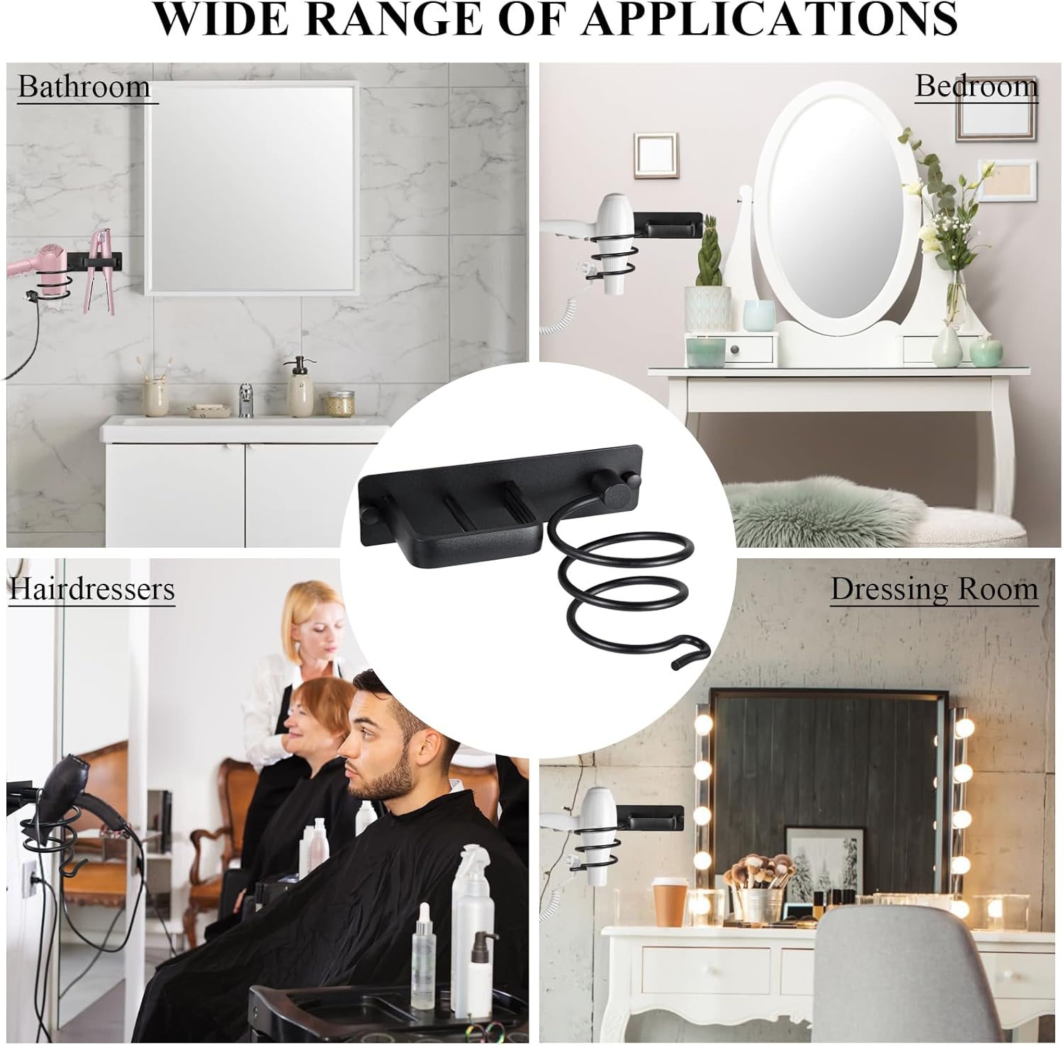 Hair Dryer Holder - Hair Dryer Wall Mount, Aluminum Hair Tool Organizer Wall Mount with Self Adhesive and Drilling Install Options, Flat Iron/Curling Iron/Straightener Holder for Bathroom - Image 7
