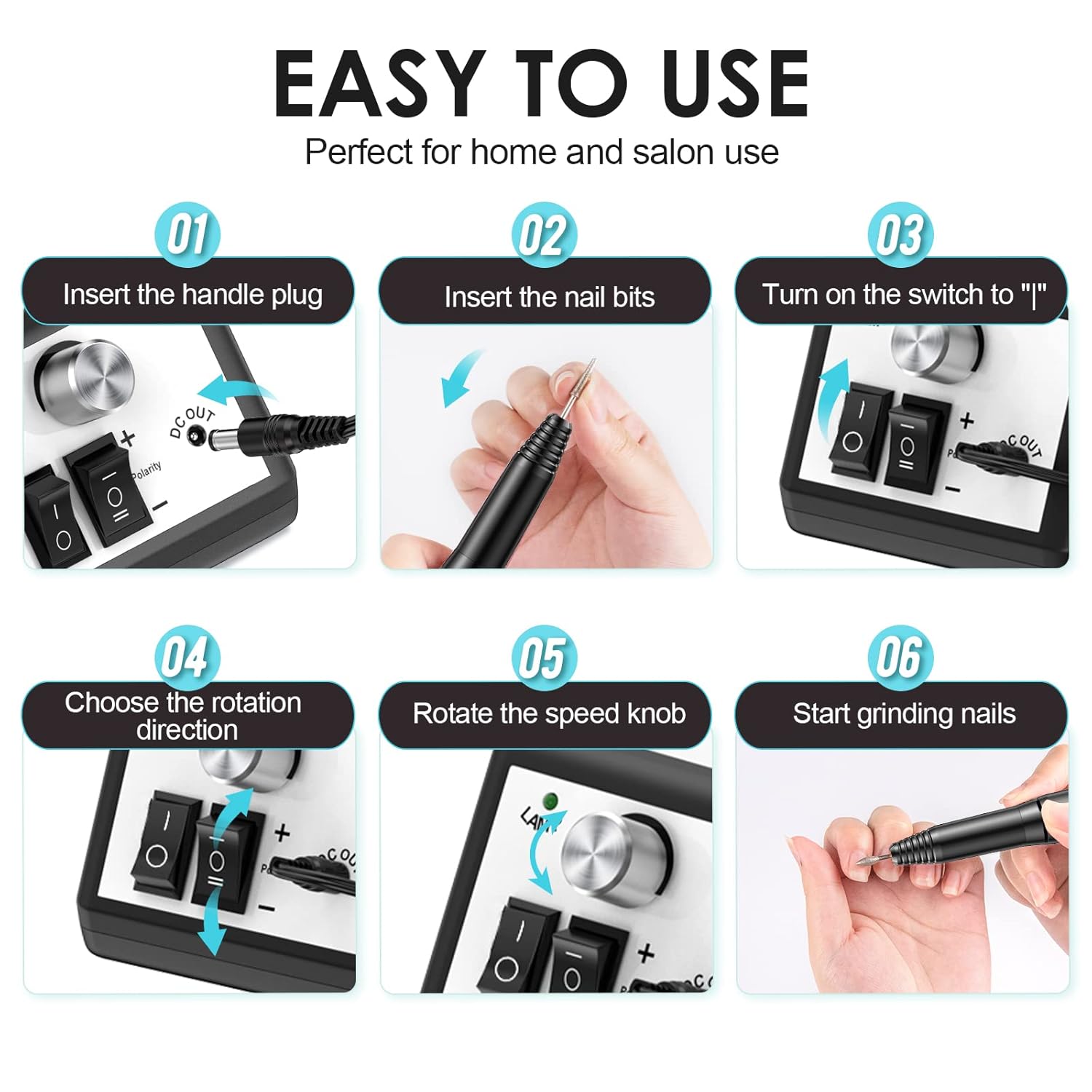 Professional Electric Nail Drill Machine Nail File Drill Set Kit for Acrylic Nails, Gel Nail, Nail Art Polisher Sets(Black) - Image 6