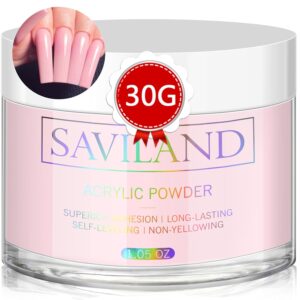 Saviland Pink Acrylic Powder: 30g Professional Colored Acrylic Nail Powder Polymer for French Manicure DIY Nail Art Extension 3D Carving, Long Lasting No Need Nail Lamp