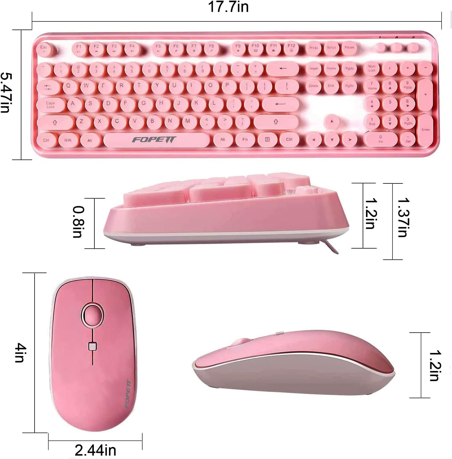 FOPETT Keyboard and Mouse Sets Wireless, Reliable 2.4 GHz Connectivity for PC,Laptop,Smart TV and More (Pink) - Image 7