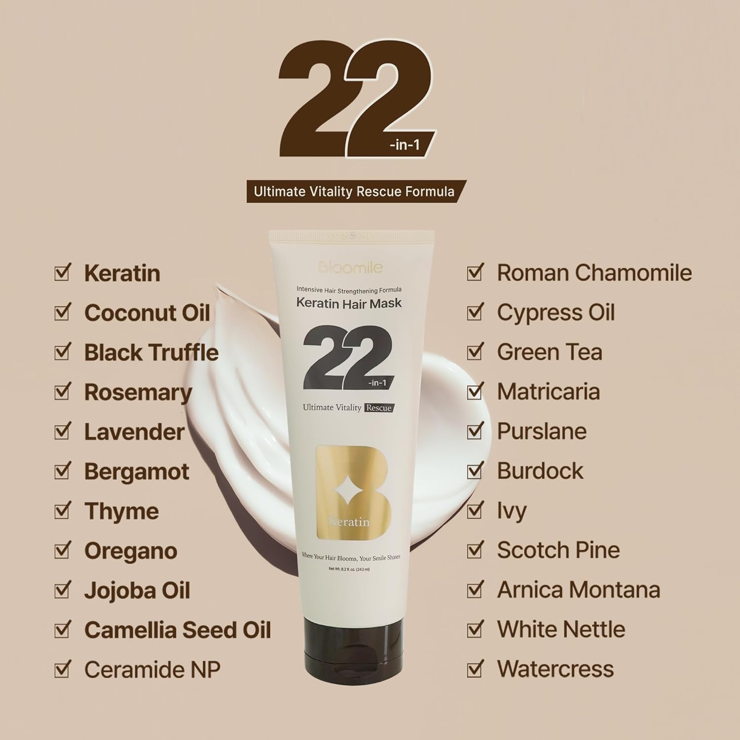 K-Salon 22-in-1 Keratin Hair Mask | Intensive Strengthening Mask for Damaged Hair & Growth with 22 Key Ingredients | Deep Conditioning Repair (8.2 fl oz) - Image 3
