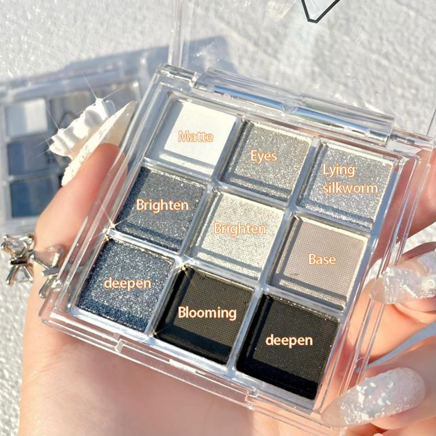 MAEPEOR 9 Colors Eyeshadow Palette Black Grey Smokey Matte Glitter Eyeshadow Longlasting Waterproof Smoky Eye Shadow for Girls and Women (Set 1, Black Grey) - Image 2