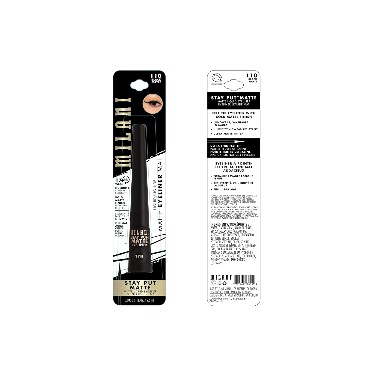 Milani Stay Put Matte 17HR Liquid Eyeliner - Black Matte (0.09 Fl. Oz.) Vegan, Cruelty-Free Liquid Eyeliner - Line & Define Eyes with High Pigment Shades for Long-Lasting Wear - Image 3