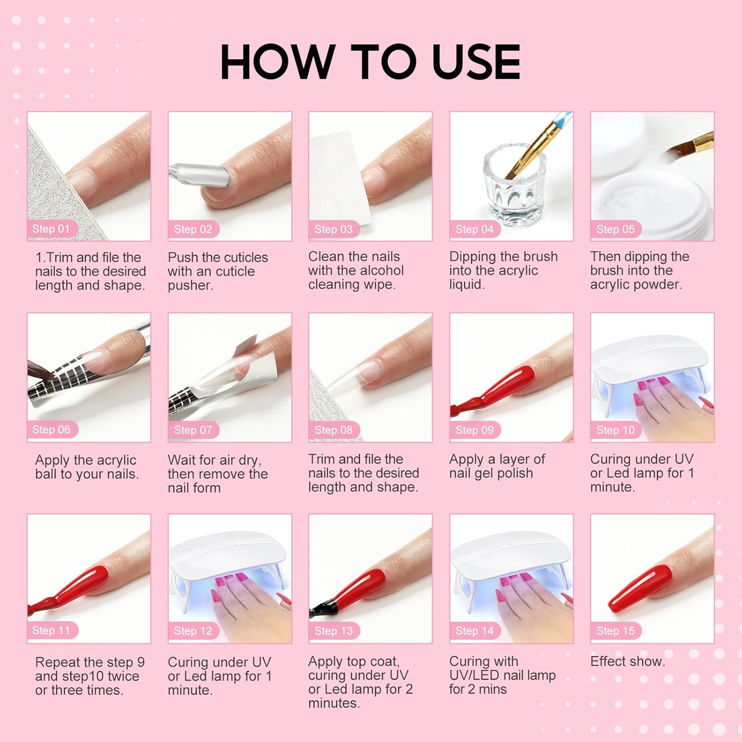 Acrylic Nail Kit for Beginners with Everything 3pc Acrylics Powder 6pcs Gel Nail Polish 18pcs Glitter Decoration Powder Professional Nails Kit Acrylic Set with U V Light and Drill Gifts for Women - Image 9