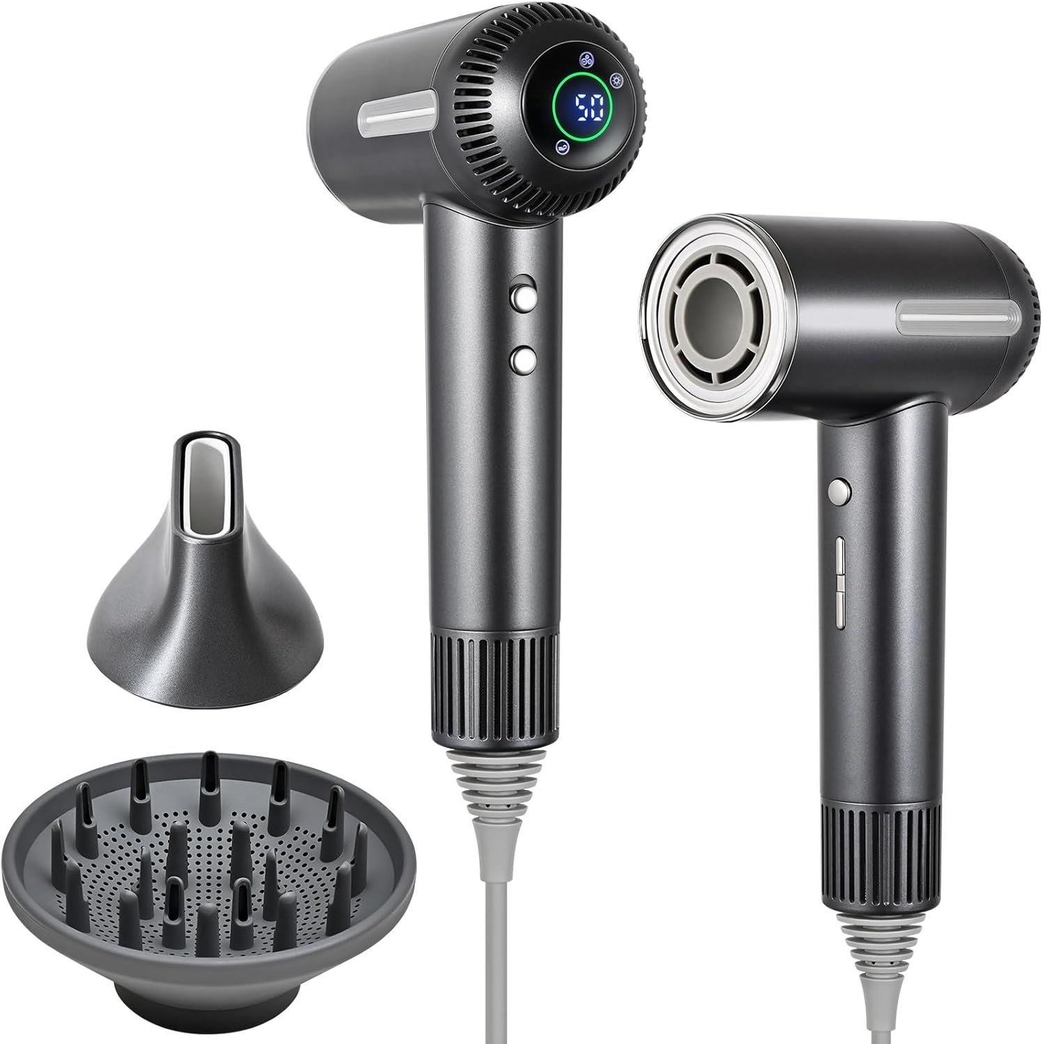 Hair Dryer,1600W High Speed Ionic Blow Dryer with Diffuser,Plasma Hair Dryer with Facial Mode(Silver Gray)
