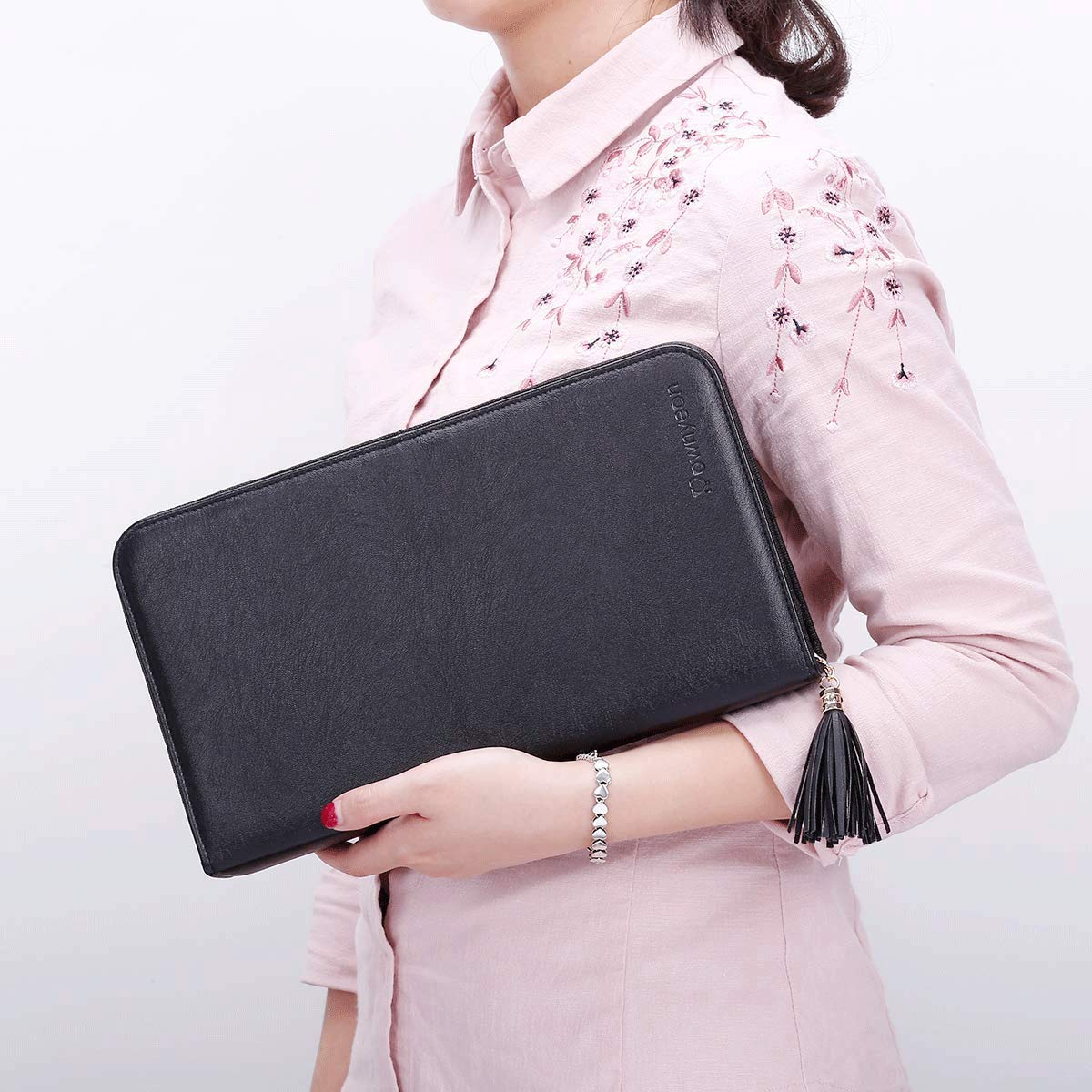 Rownyeon Professional Makeup Brushes Organizer Bag Makeup Artist Cosmetic Case Leather Handbag Black Travel Portable(Only Bag) - Image 6