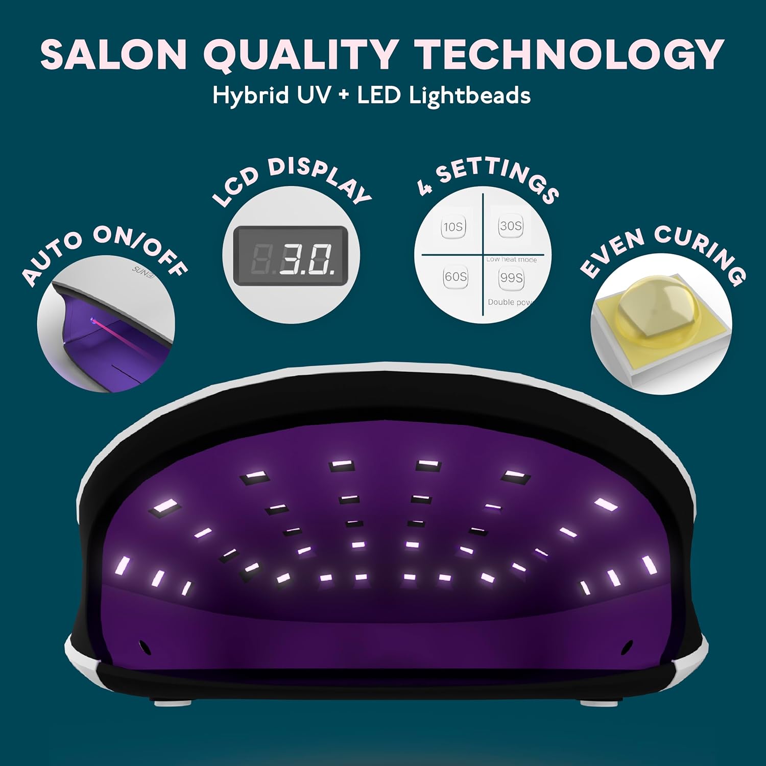 SUNUV 48W UV LED Nail Lamp, UV Light for Nails Compatible with All Gel Polish, 36 LEDS with 4 Timer Settings, LCD Display for Home Salon SUN4 Black - Image 2