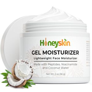 Honeyskin Gel Moisturizer for face – Lightweight Water Gel Infused with Coconut water with Niacinamide & Peptides for Deep Hydration – Hypoallergenic Face Moisturizer for Women 2oz