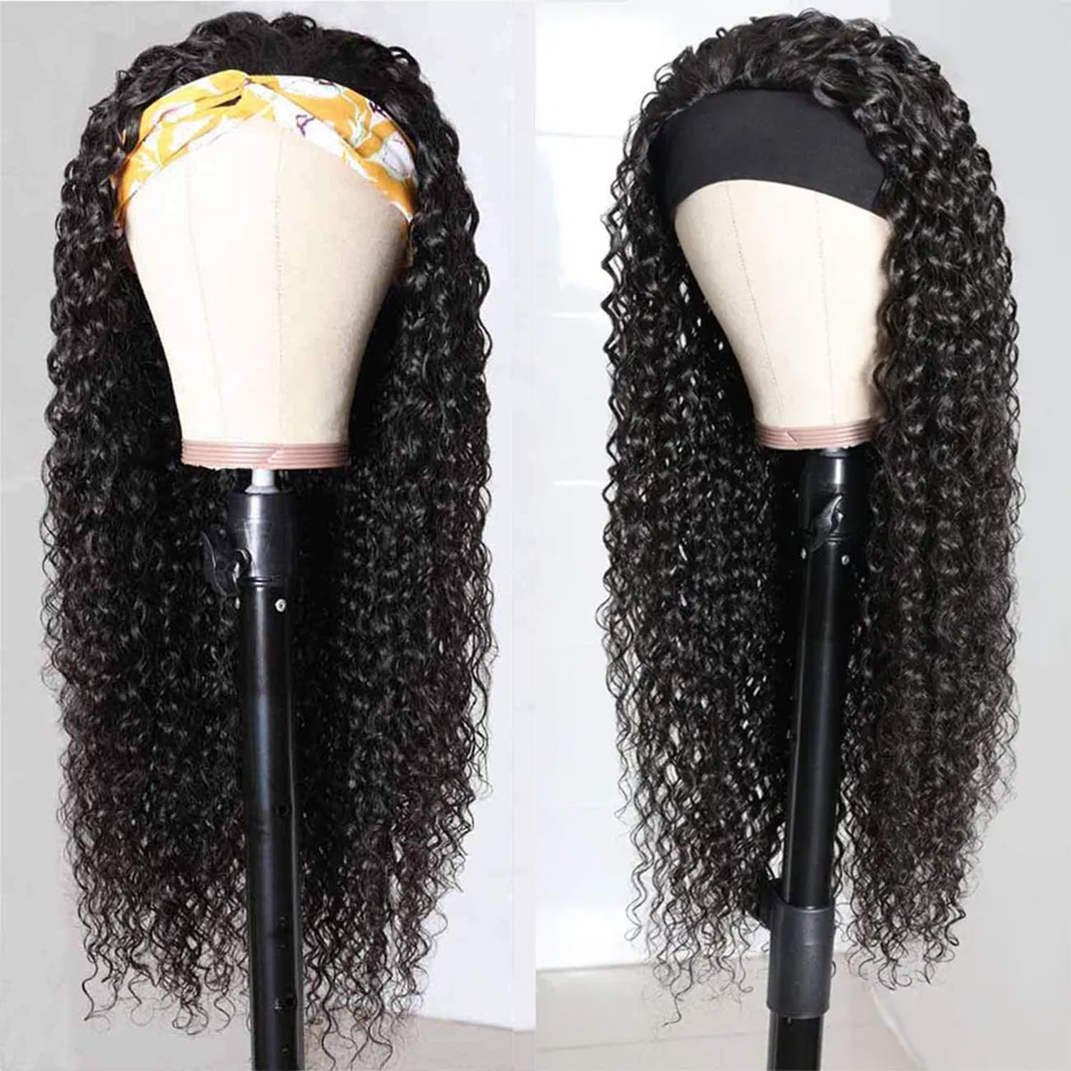 Headband Wig Human Hair Deep Wave 20 Inch Human Hair Headband Wig Glueless Curly Wigs None Lace Front Wigs for Black Women Natural Color - Image 2
