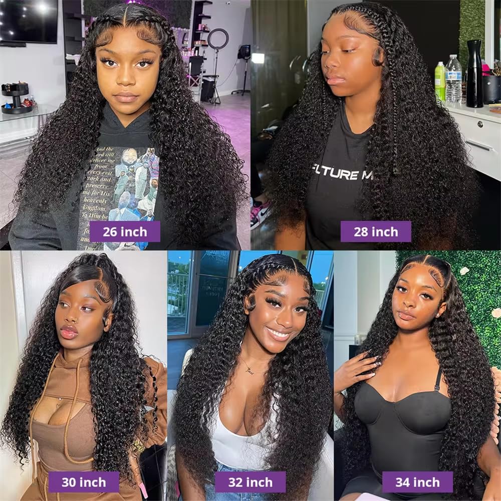 13x6 Deep Wave Lace Front Wigs - Human Hair Glueless Wigs - 200% Density HD Lace Front Wigs - Pre Plucked with Baby Hair - Wet and Wavy - Natural Black (30 Inch) - Image 8