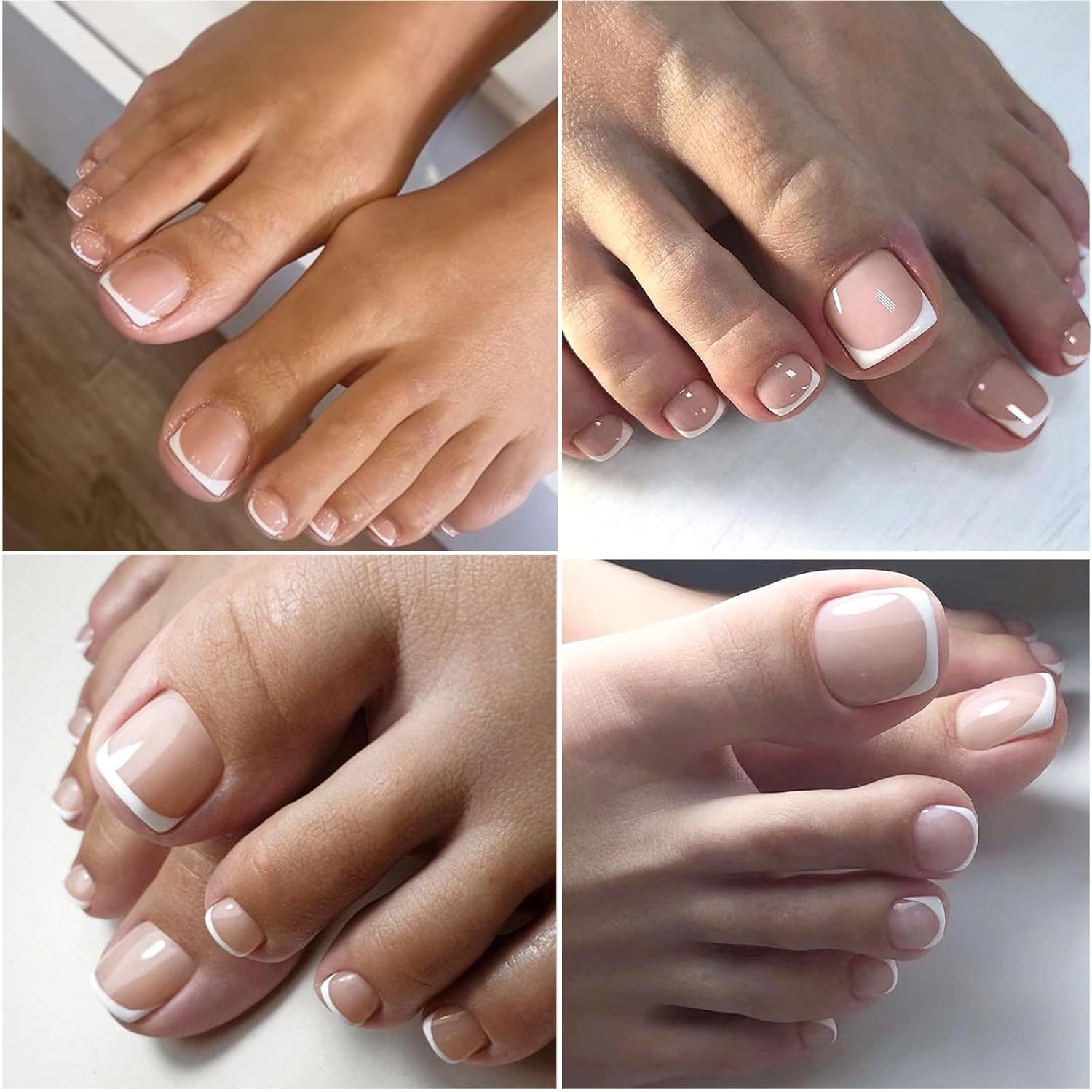 Nail Polish Strips for Toes, No UV Needed, Toe Nail Stickers White French Toenail Gel Nail Strips Pedicure Full Nail Wraps for Women with 1 Wooden Stick, 1 Nail File & 2 Prep Pad - Image 5