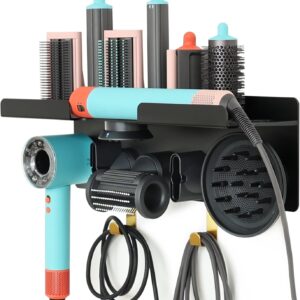Wall Mount Hair Dryer Stand Holder for Dyson Supersonic Nural Hair Dryer and Dyson Airwrap Styler, 2 in 1 Blow Dryer Accessories Organizer Storage Rack, Aluminum Alloy