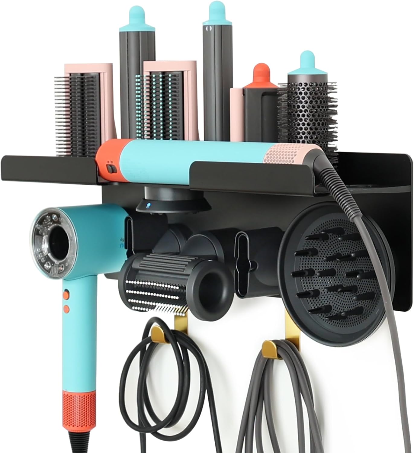 Wall Mount Hair Dryer Stand Holder for Dyson Supersonic Nural Hair Dryer and Dyson Airwrap Styler, 2 in 1 Blow Dryer Accessories Organizer Storage Rack, Aluminum Alloy