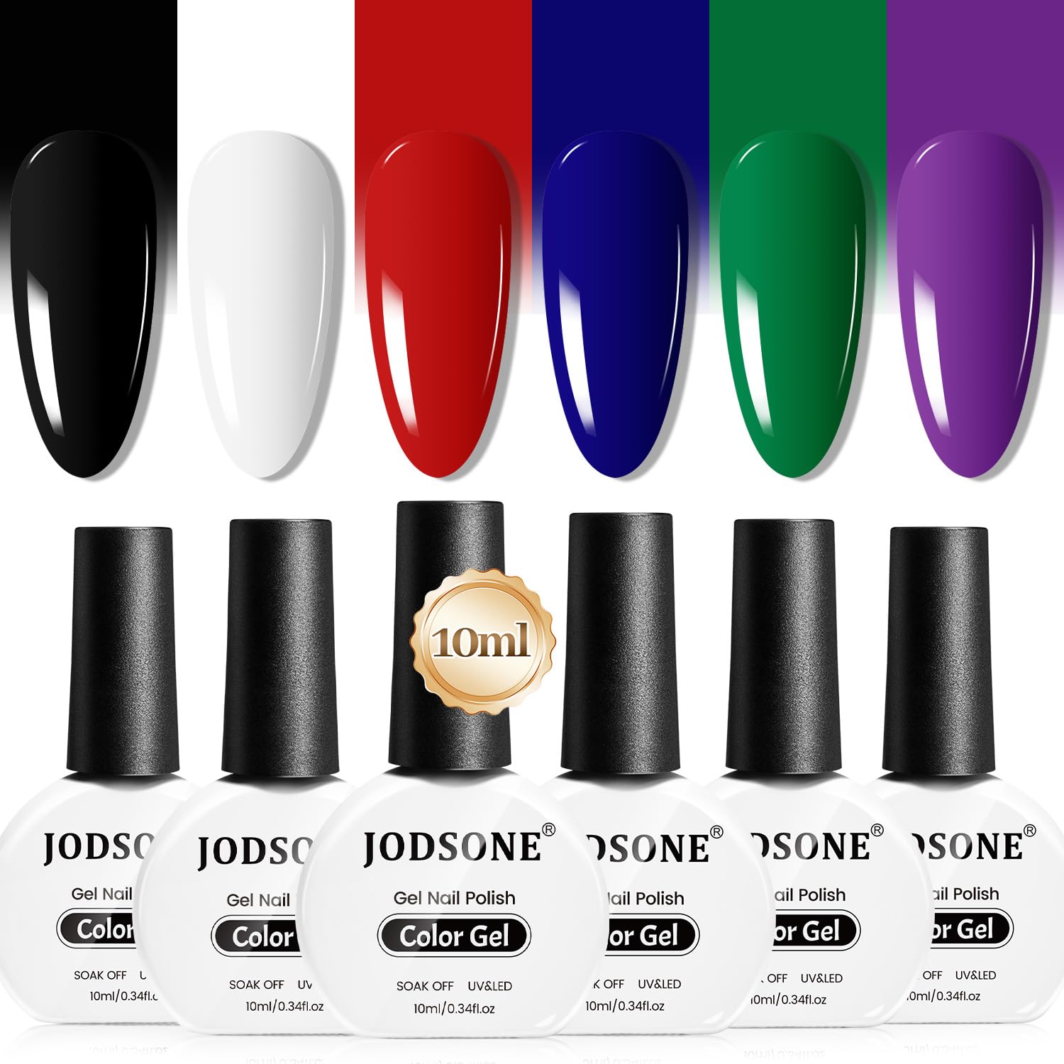 JODSONE 10ml Gel Nail Polish Set 6Colors Black White Red Deep Blue Dark Green Deep Purple All Seasons Neutral Soak off LED Lamp Gel Manicure Set for Nail Art - Image 7