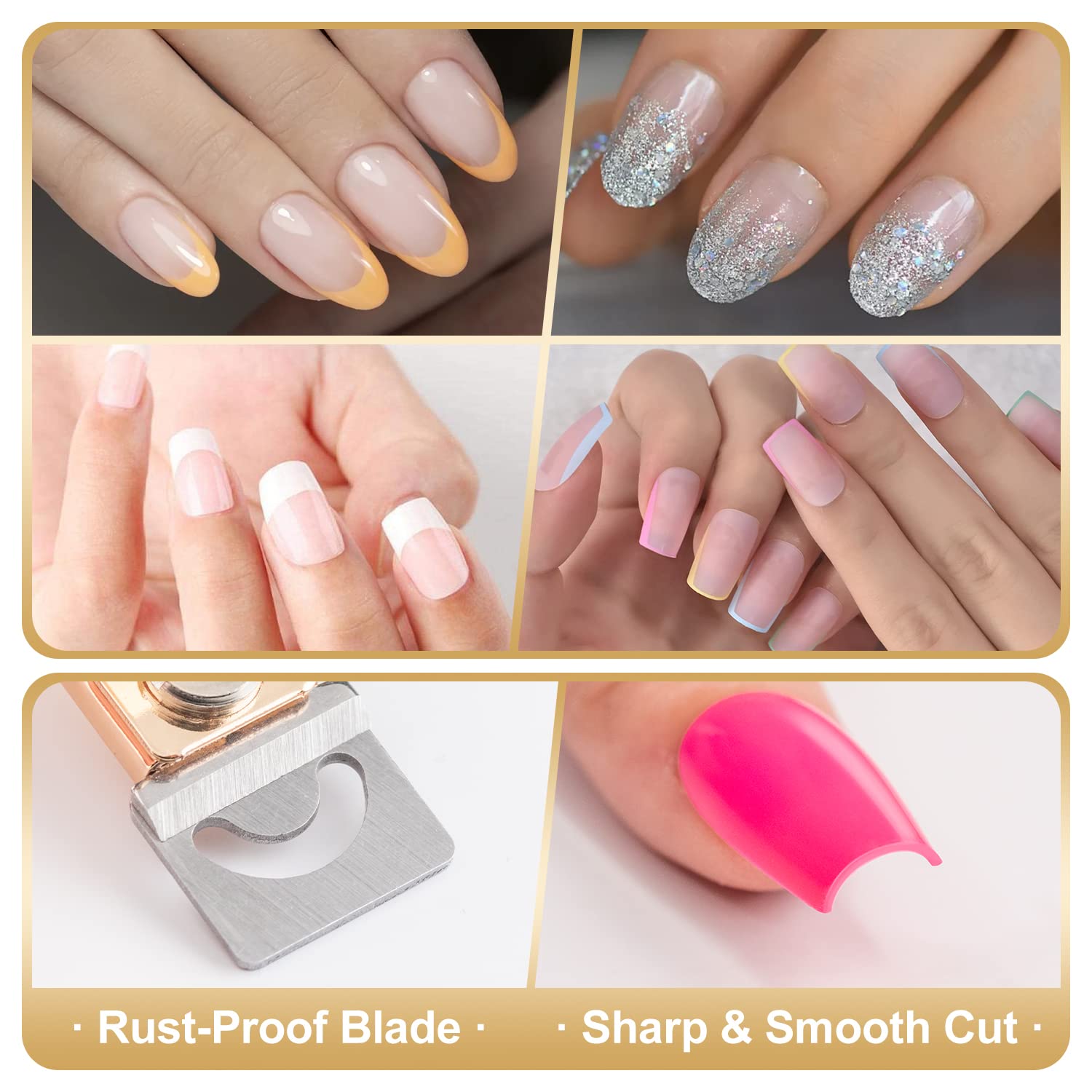 Nail Clippers for Acrylic Nails, Gold Premium Stainless Steel Fake False Acrylic Nail Cutter, Sharp Blade Nail Manicure Nail Tips Clipper for Salon Home DIY Nail Art Beauty Design by GA&EN - Image 6