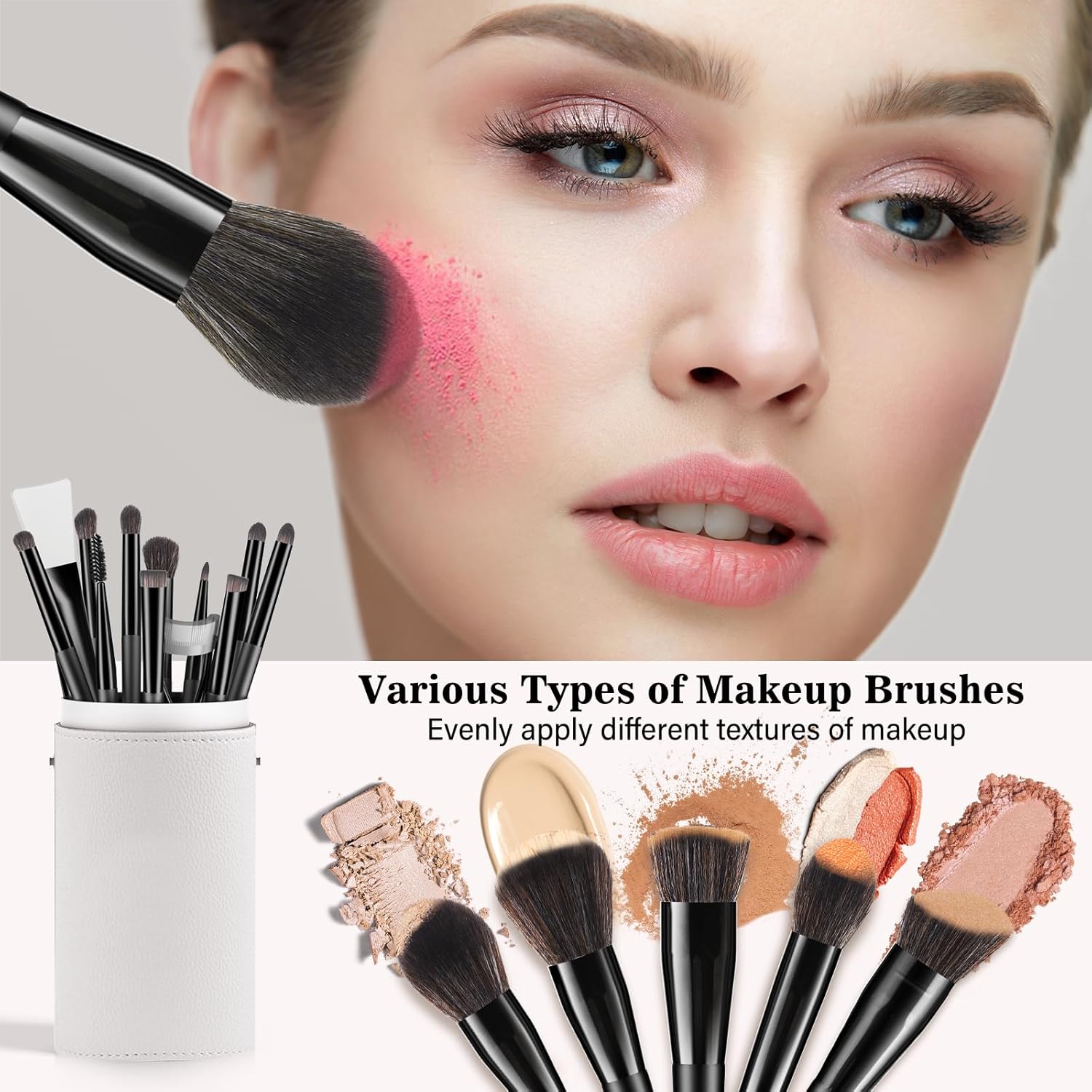 Professional Makeup Brush Set, LUXBRU 20PCs Makeup Brushes with Foundation Eyebrow Blending Concealer Blush Eyeshadow Contour Powder Brush, Make Up Brushes Kit with Travel Case & 2 Powder Puff-Black - Image 2