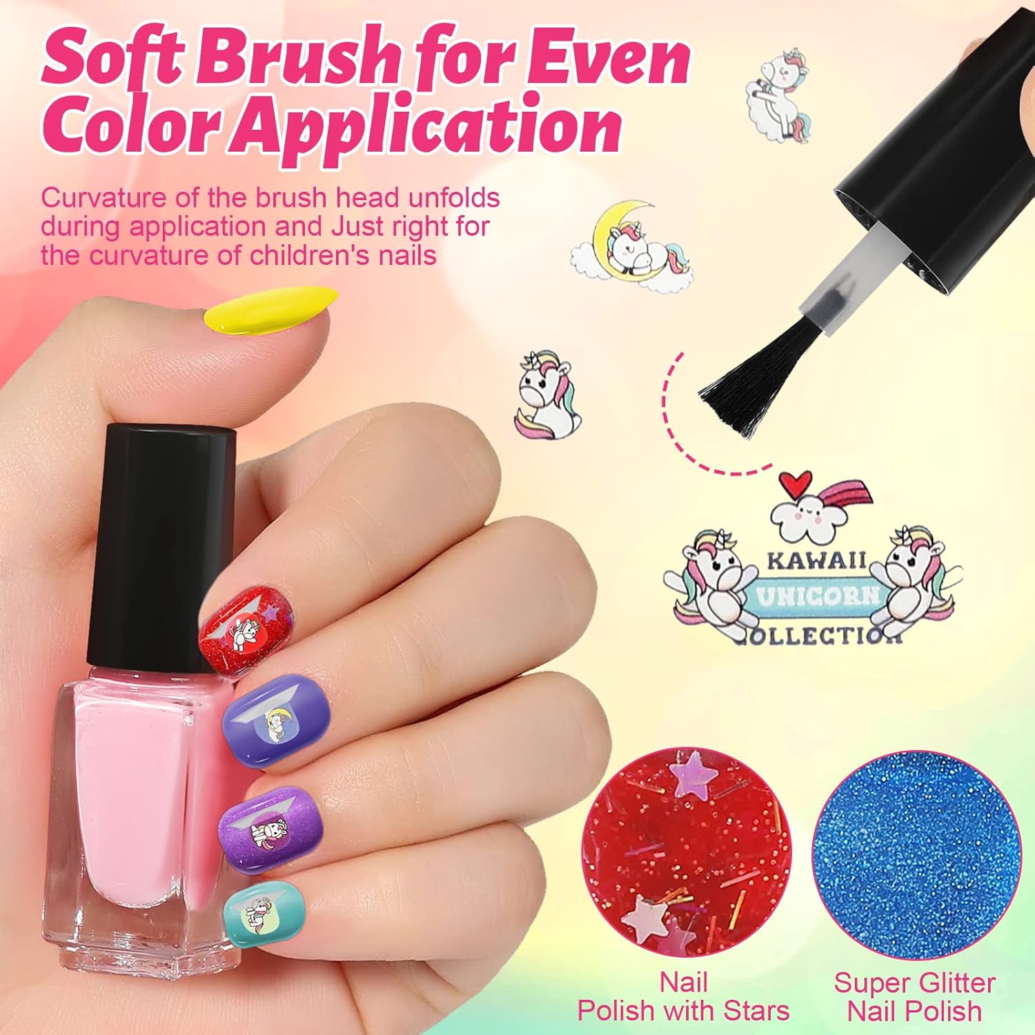 Kids Nail Polish Set for Girls, 25pcs Non-Toxic Peel-Off Water-Based Nail Polish, Glittery and Opaque Christmas Birthday Gifts Toddlers Kids Girls Toys - Image 4