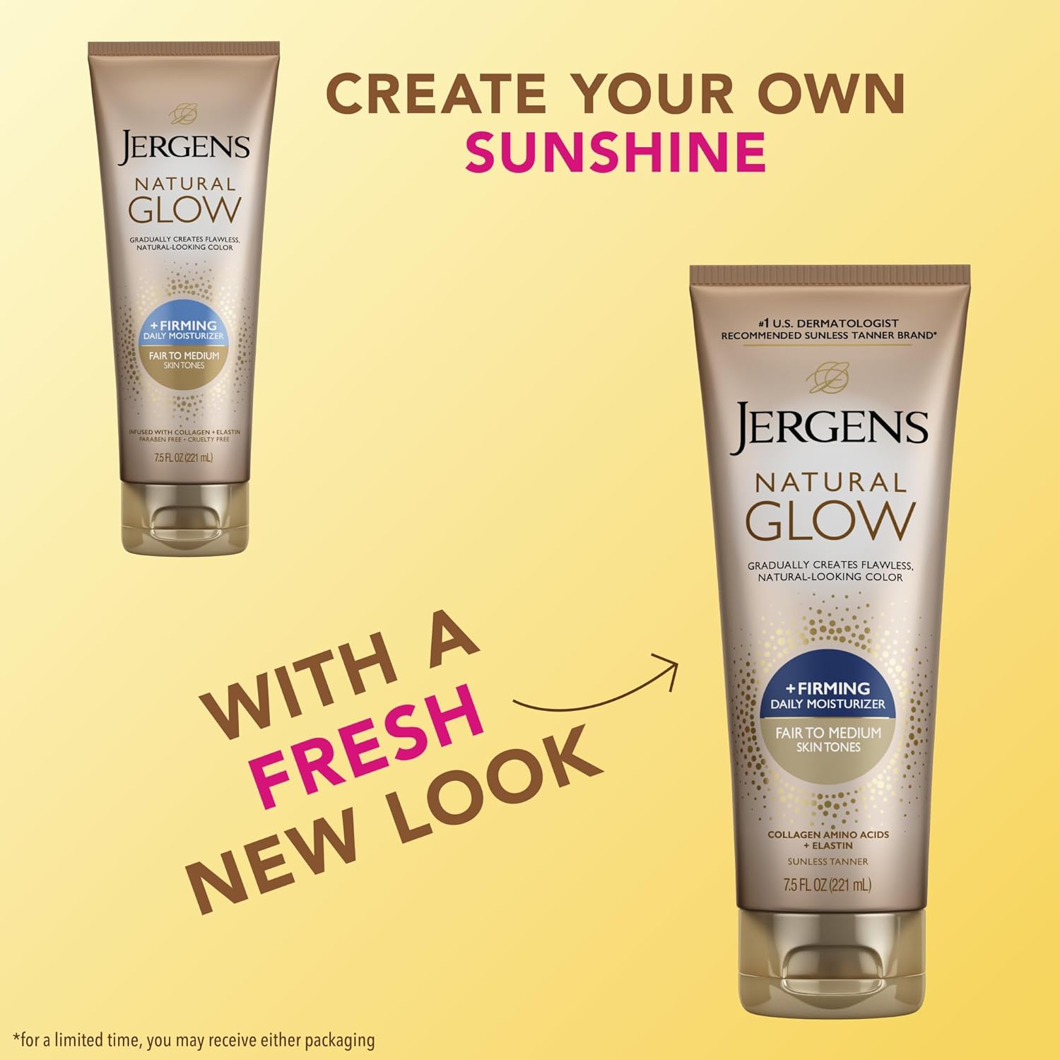 Jergens Natural Glow +Firming Self Tanner Body Lotion, Fair to Medium Skin Tone, Sunless Tanning Moisturizer with Collagen and Elastin. Helps to Visibly Reduce Cellulite, 7.5 Fl Oz (Pack of 2) - Image 2