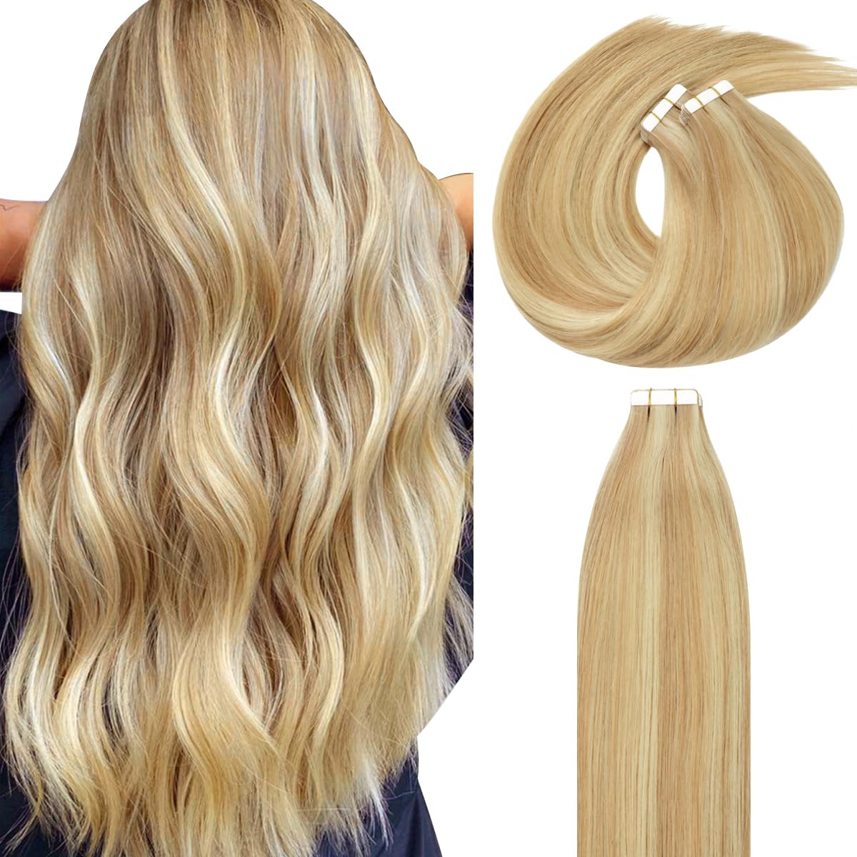 Lacer Natural Tape in Hair Extensions Remy Human Hair Dip Dyed Balayage Seamless PU Skin Weft 100% Real Virgin Hair Piano Golden Blonde to Platinum Blonde Double Side 50g 20pcs/set 16 Inch P#12/60