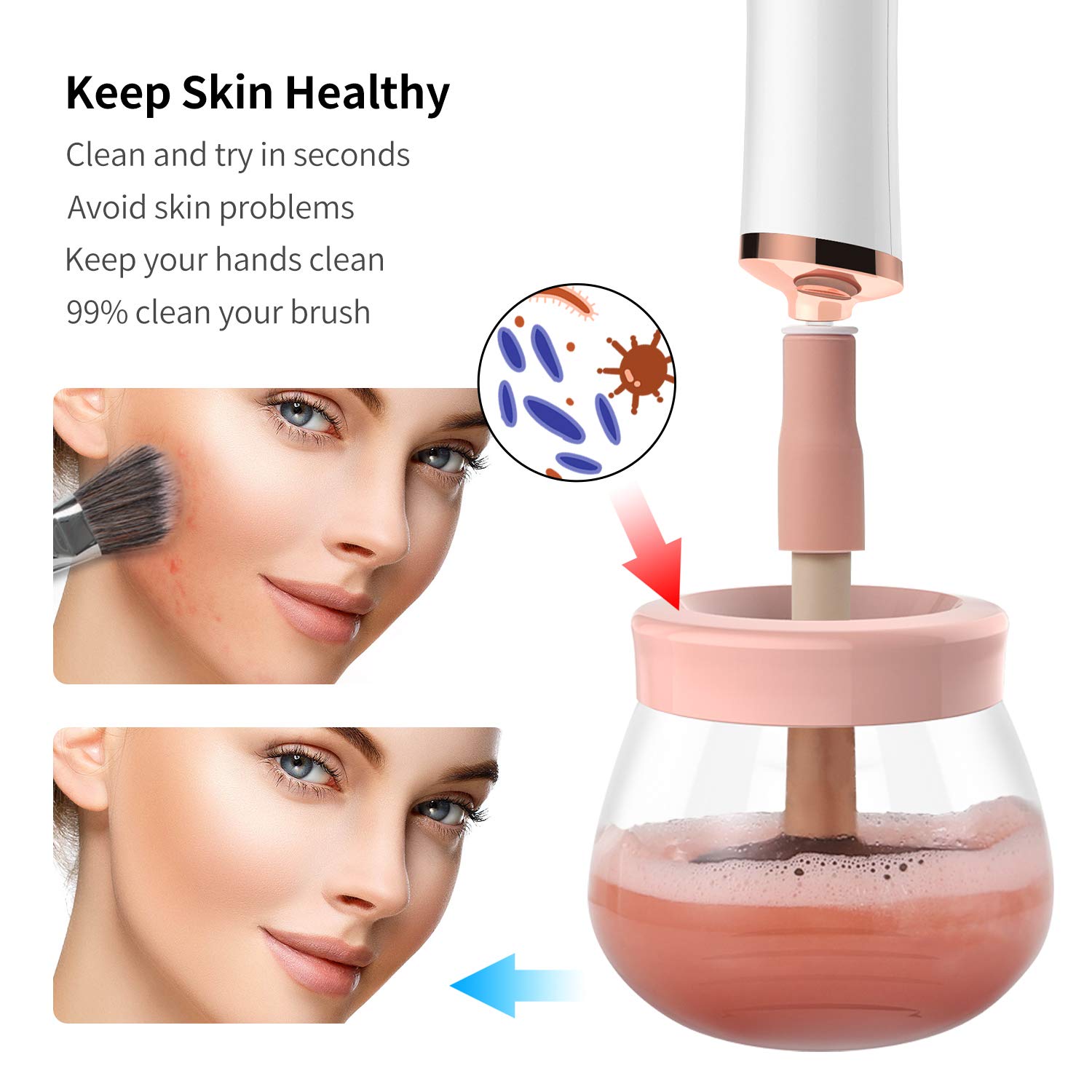 Senbowe Upgraded Makeup Brush Cleaner and Dryer Machine, Electric Cosmetic Automatic Brush Spinner with 8 Size Rubber Collars, Wash and Dry in Seconds, Deep Cosmetic Brush Spinner for Brushes - Image 6