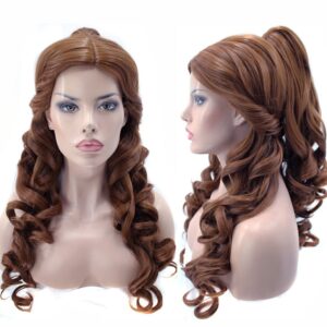 ANOGOL Hair Cap+Women Ponytail Wigs Curly Auburn Brown Cosplay Costume Wig for Halloween Costume Cosplay Wig, Curly Brown Wig Peluca De Princesa Brown Ponytail Wig For Halloween Party