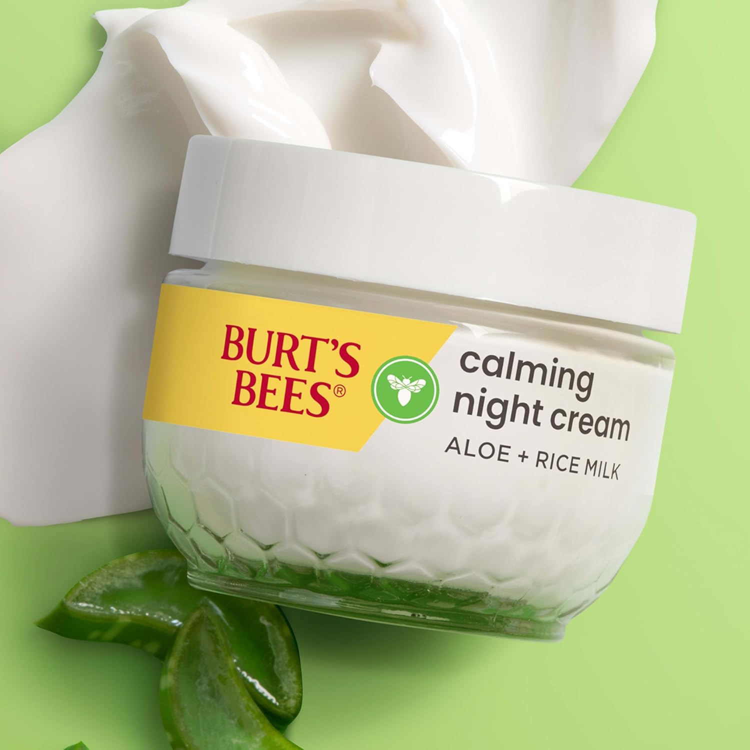 Burt's Bees Calming Night Cream, With Aloe and Rice Milk, Face Moisturizer For Sensitive Skin Infuses Skin With Moisture While You Sleep, 98.8 Percent Natural Origin, 1.8 oz. Tub - Image 8