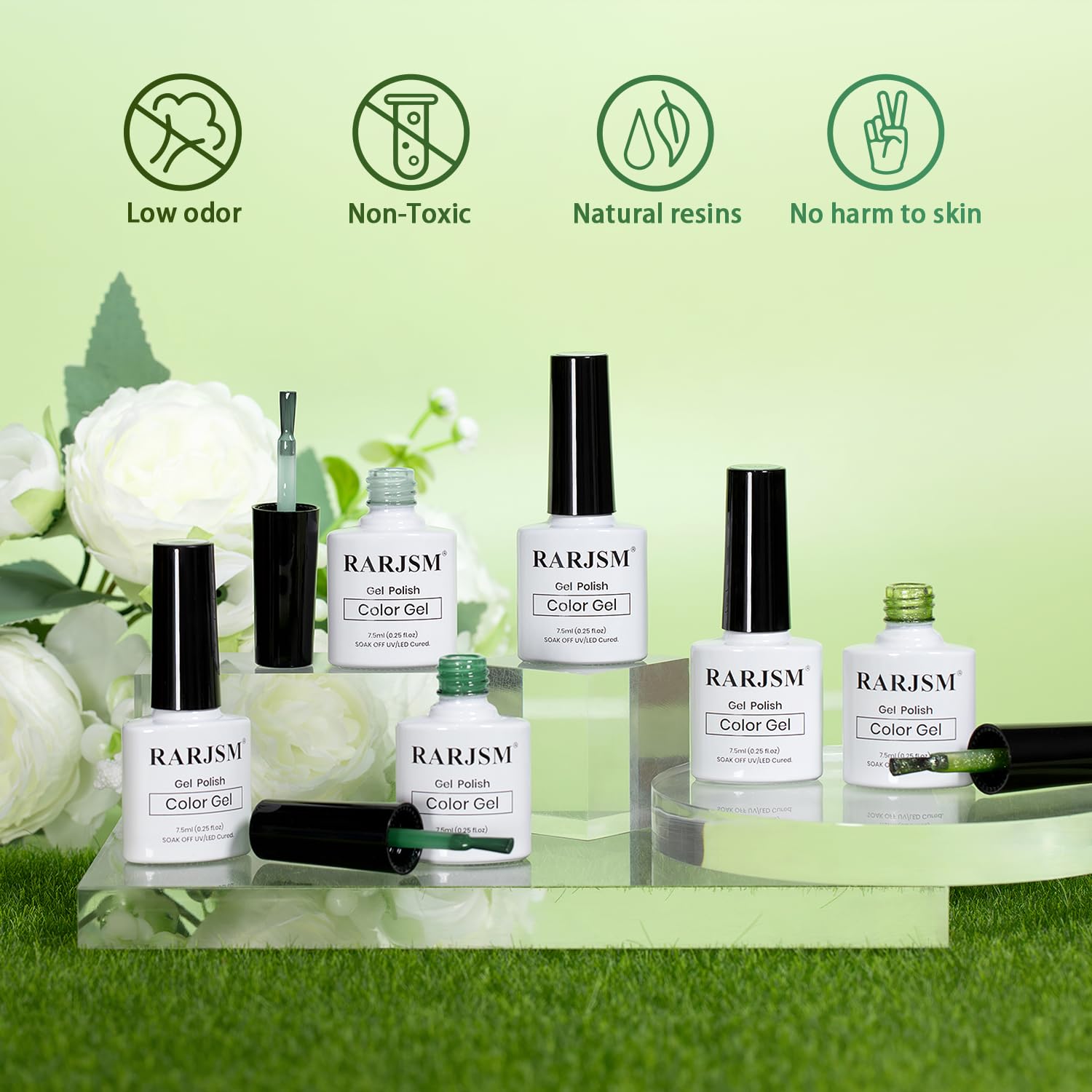 RARJSM Green Jelly Glass Gel Nail Polish Set 6pcs Clear Crytal Army Dark Jade Sage Green Transparent Sheer Amber Series Milky Diamond Cat Eye Gel Varnish LED UV Curing Requires - Image 6