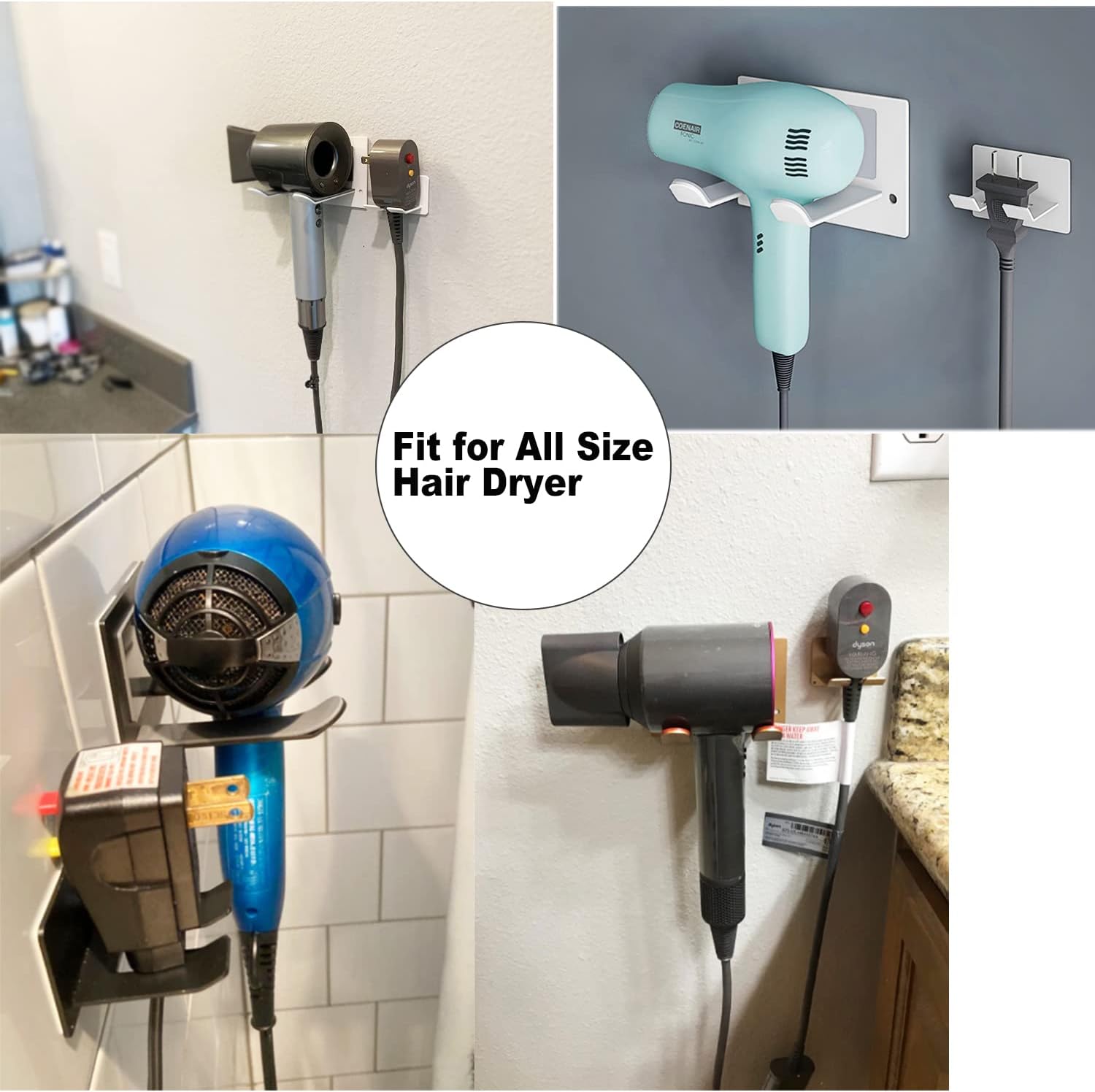 Self Adhesive Hair Dryer Holder Wall Mounted - Adhesive Bathroom Hair Blow Dryer Rack Organizer Compatible with Supersonic Hair Dryers (Black) - Image 8